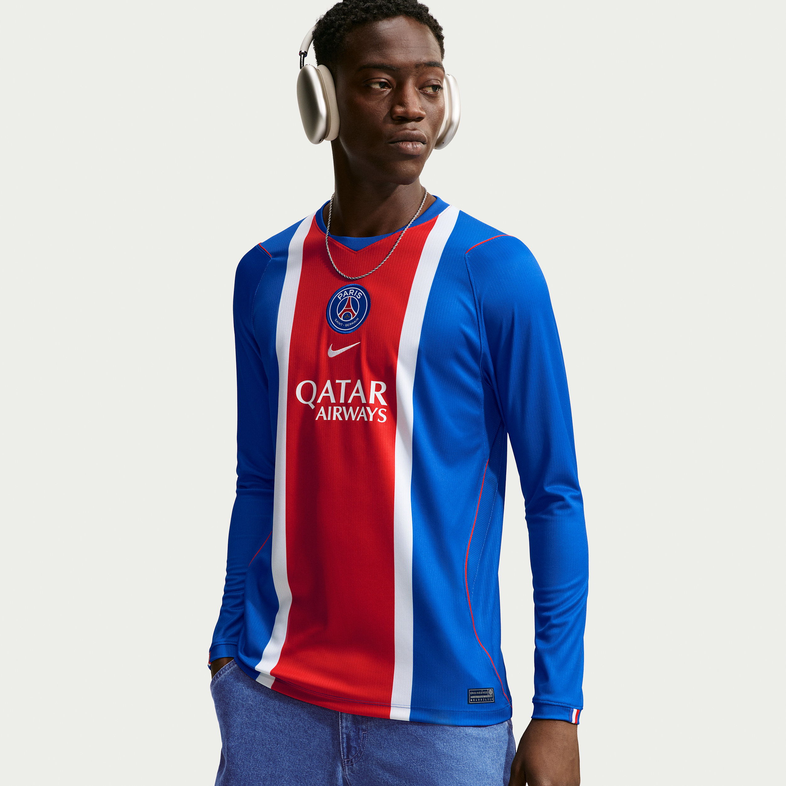 Paris Saint-Germain 2026/27 Stadium Home Nike Dri-FIT Replica-fodboldtrøje med lange ærmer til mænd - blå