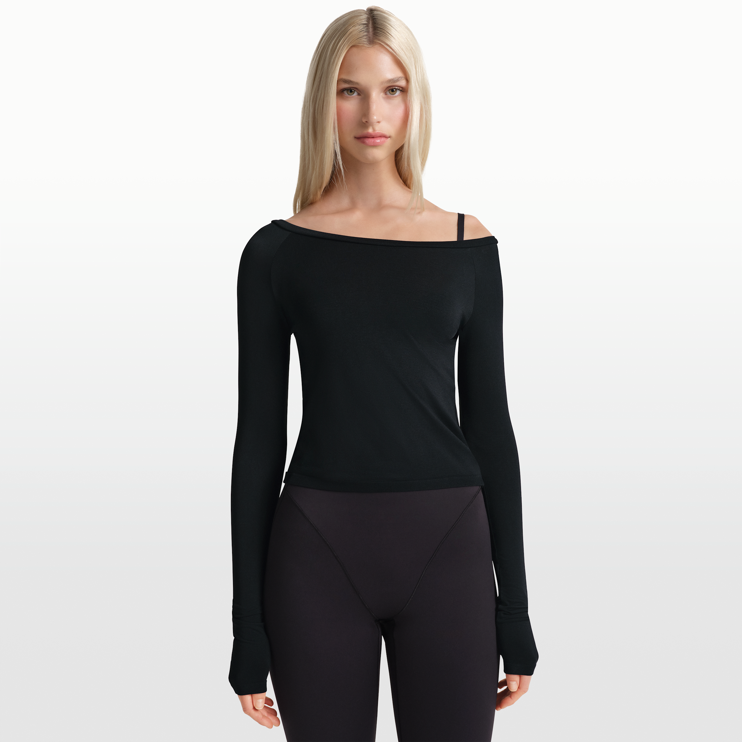 Top a manica lunga con spalle scoperte NikeSKIMS Stretch Knit – Donna - Nero