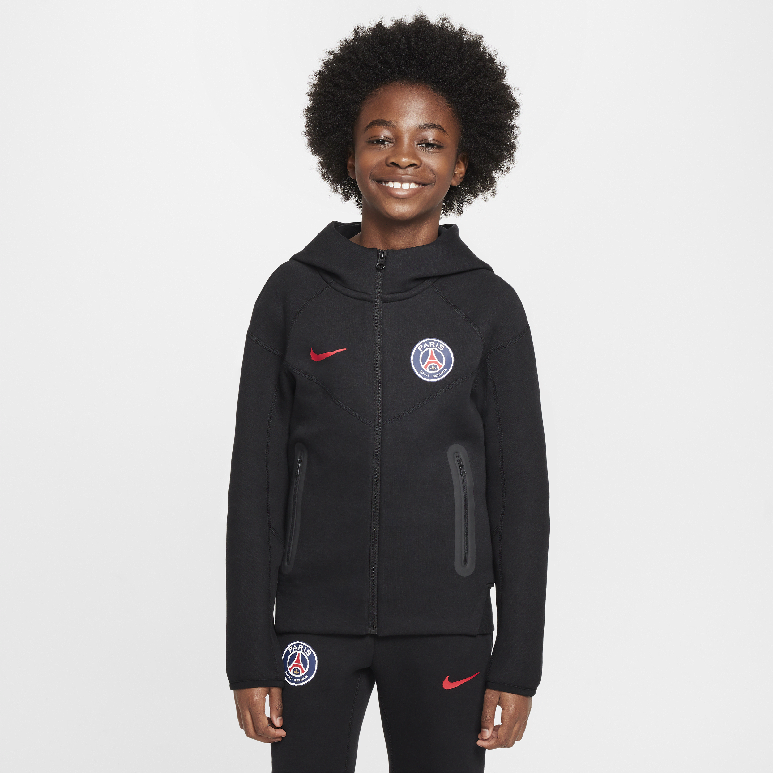 Sweat à capuche et zip Nike Football Paris Saint-Germain Tech Fleece pour ado (garçon) - Noir