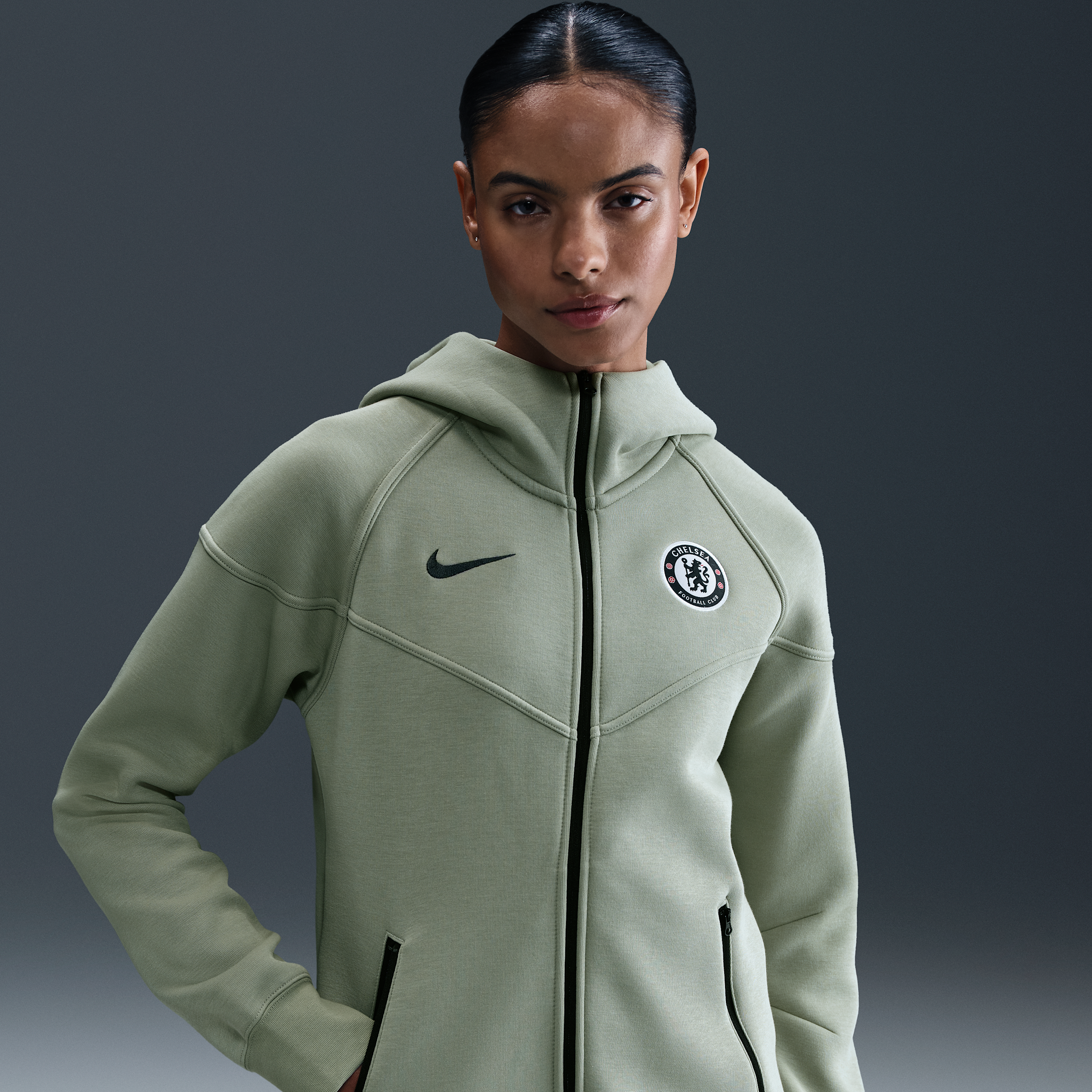 Nike Chelsea FC Tech Windrunner  voetbalhoodie van fleece met rits voor dames - Groen