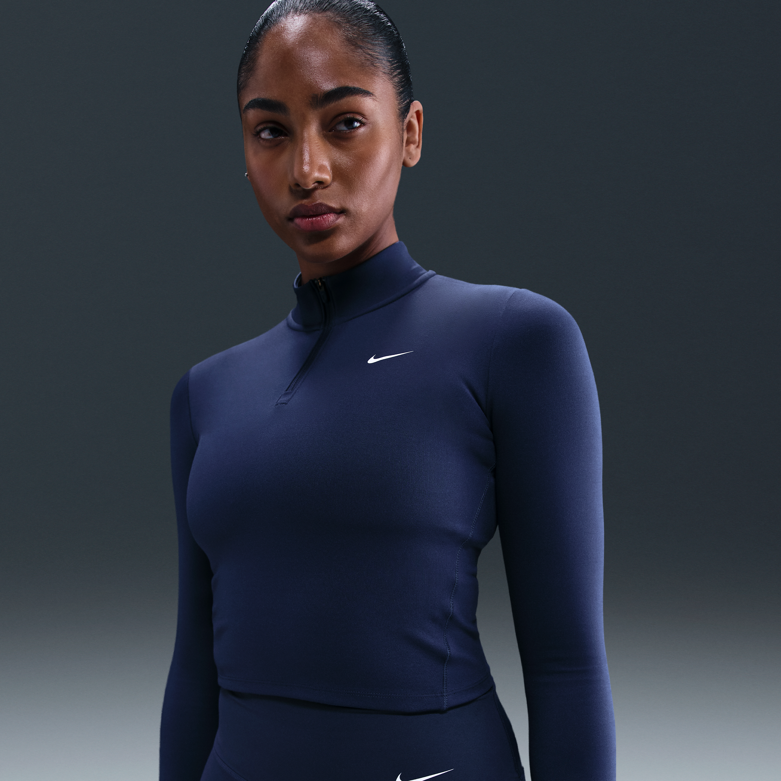 Thumbnail - Nike One Fitted Dri-FIT-Midlayer mit Viertelreißverschluss für Damen - Blau