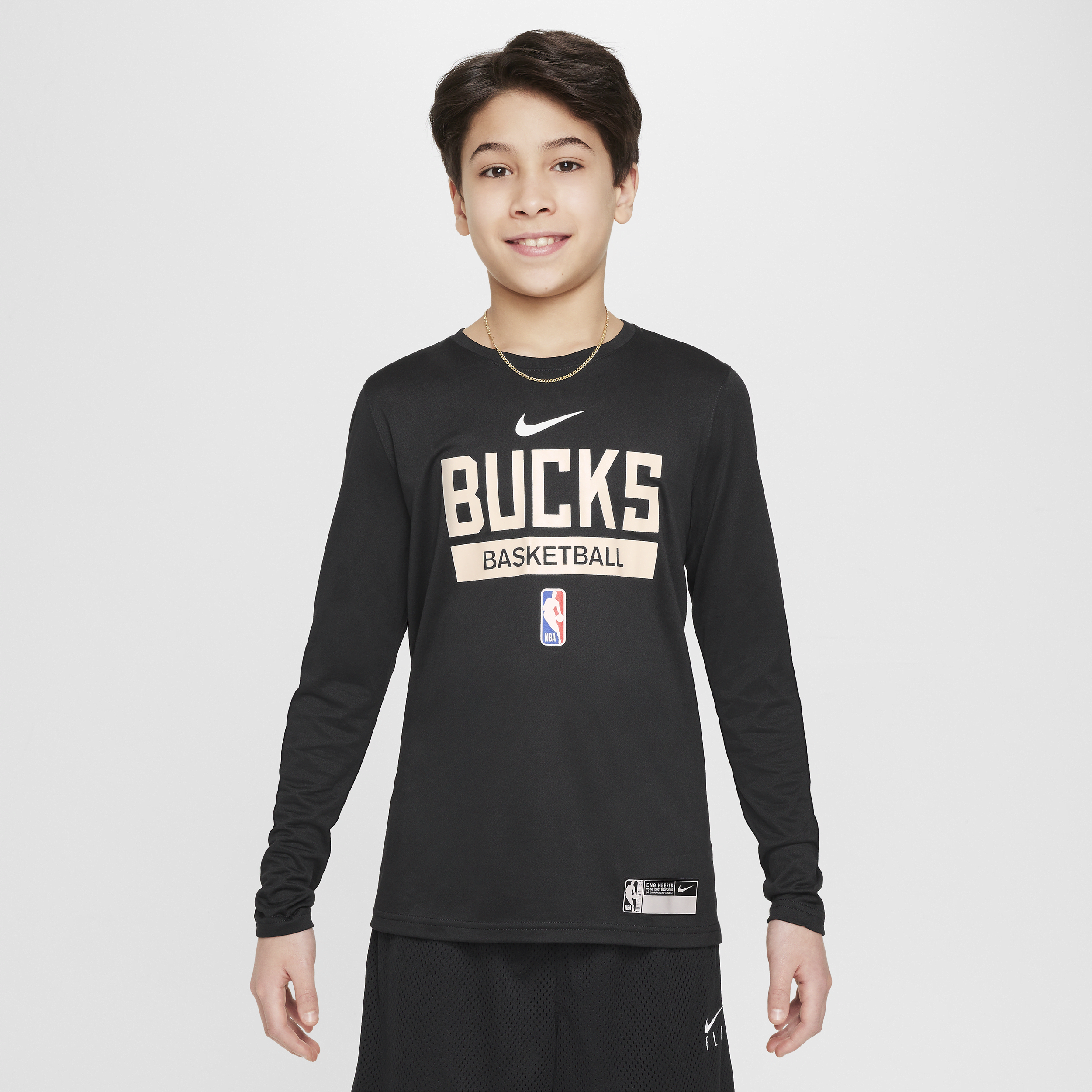 Nike Milwaukee Bucks NBA-trainingsshirt met Dri-FIT en lange mouwen voor kids Zwart