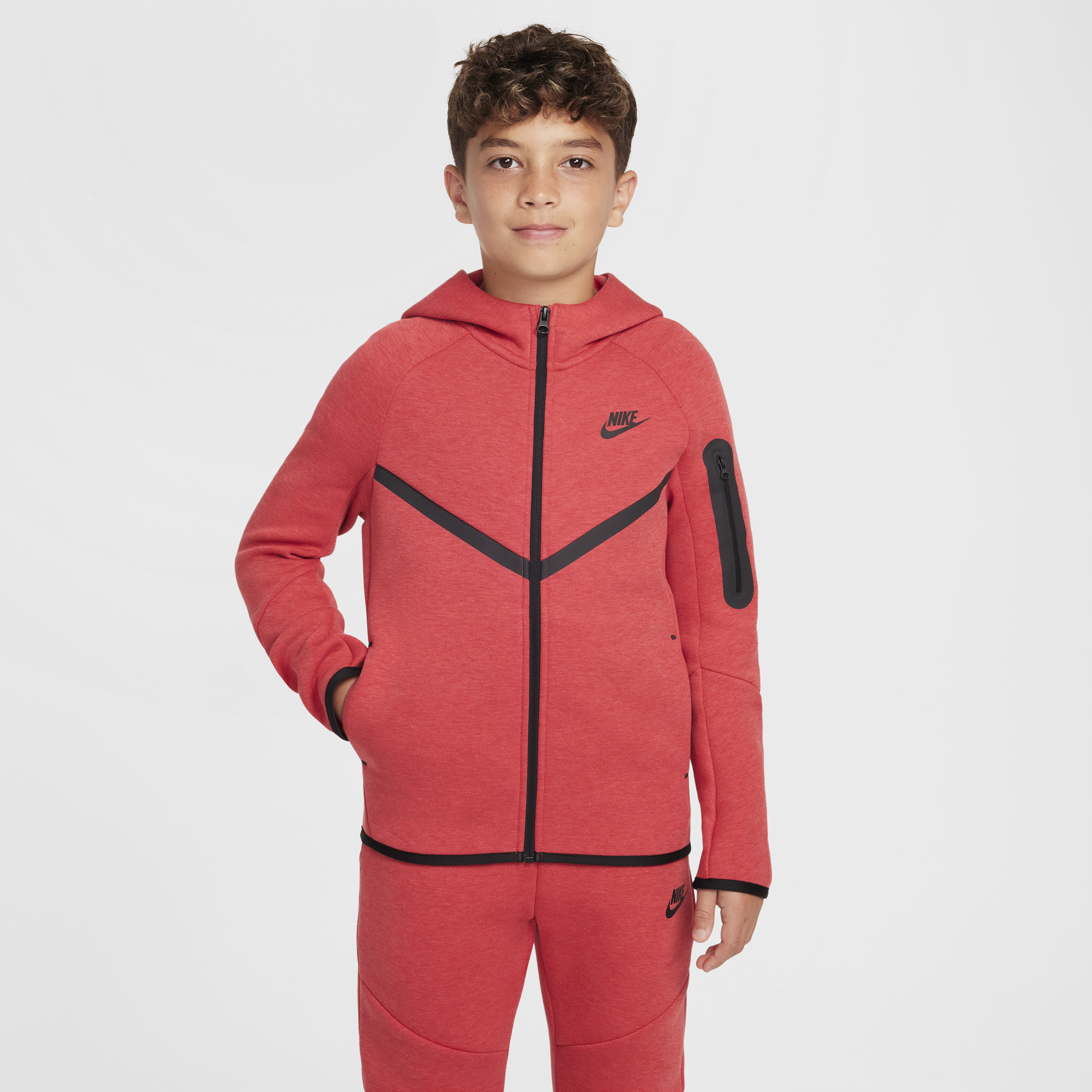 Sweat à capuche et zip Nike Sportswear Tech Fleece pour ado - Rouge