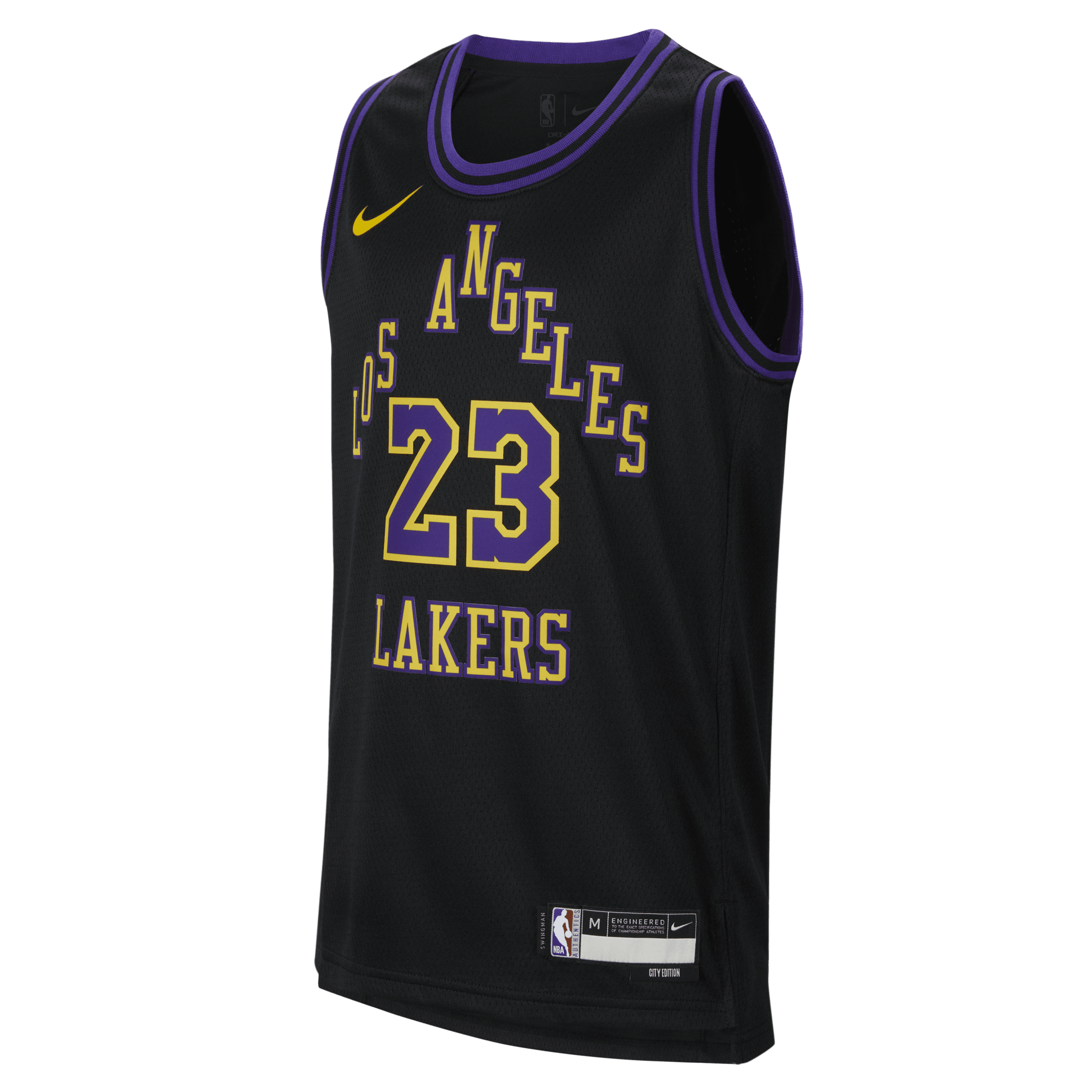 Nike Lebron James Los Angeles Lakers 2023 24 City Edition Swingman NBA-jersey met Dri-FIT voor kids Zwart