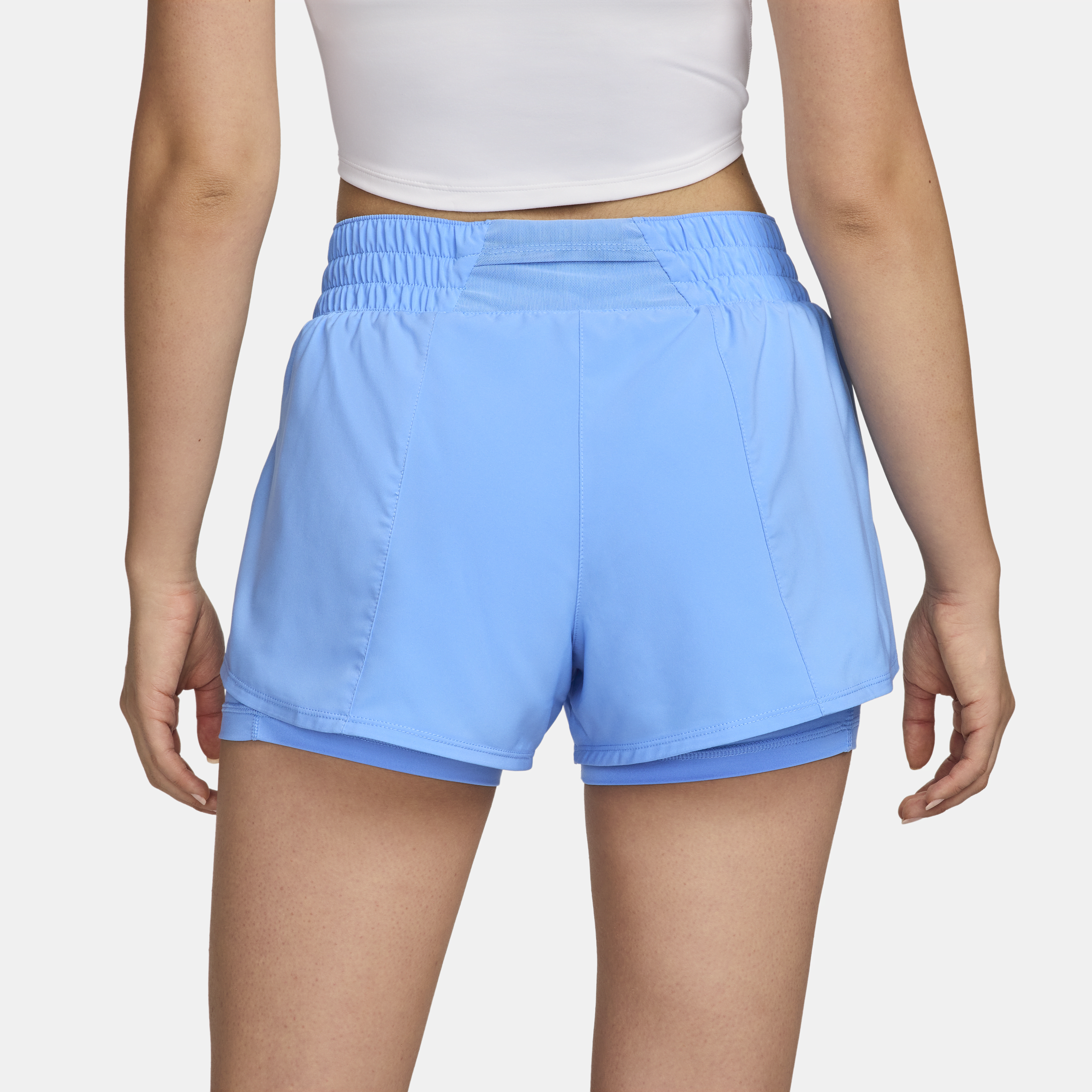 Nike One Dri-FIT 2-in-1 damesshorts met halfhoge taille (8 cm) Blauw