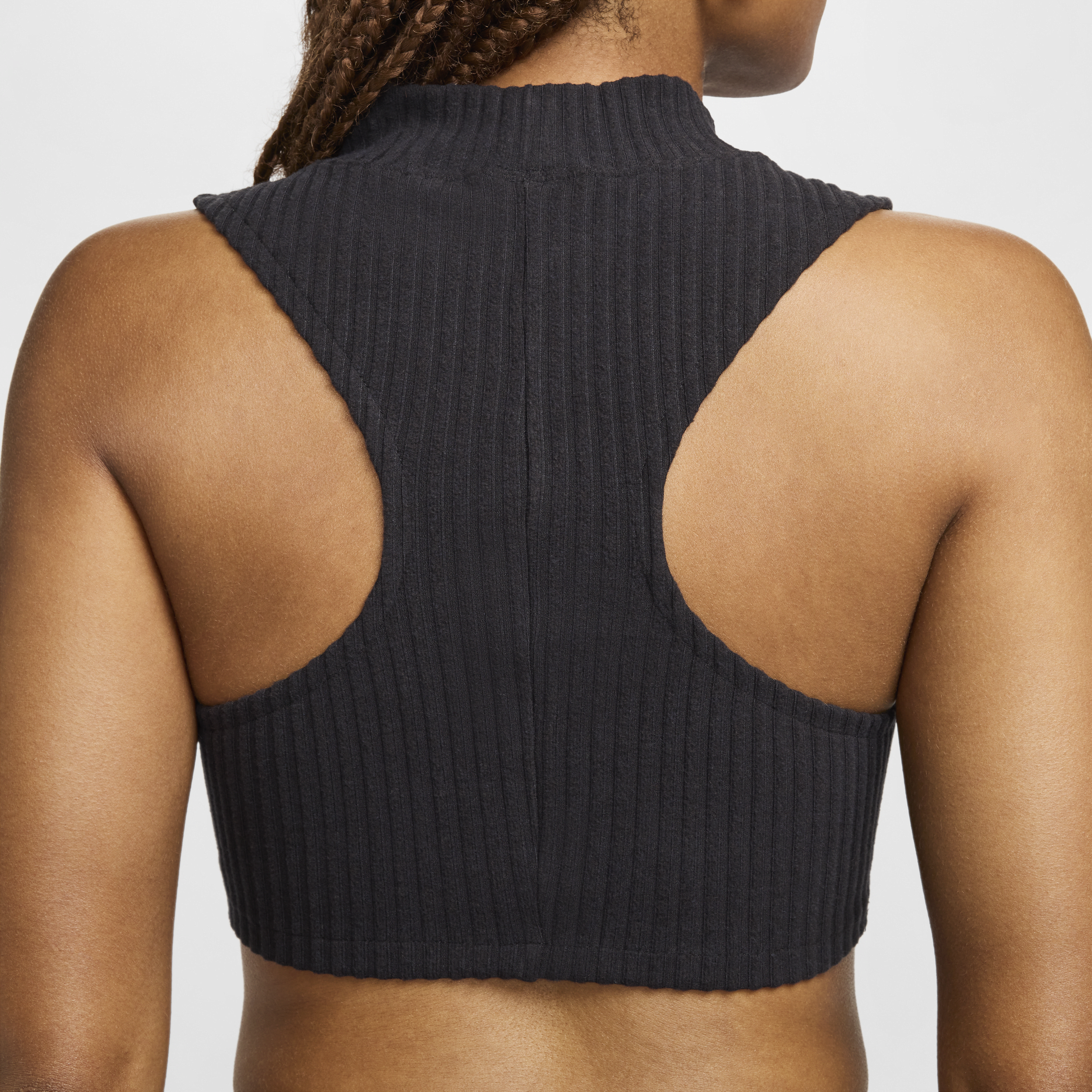 Nike Sportswear Chill Knit geribde korte tanktop met opstaande kraag voor dames Zwart