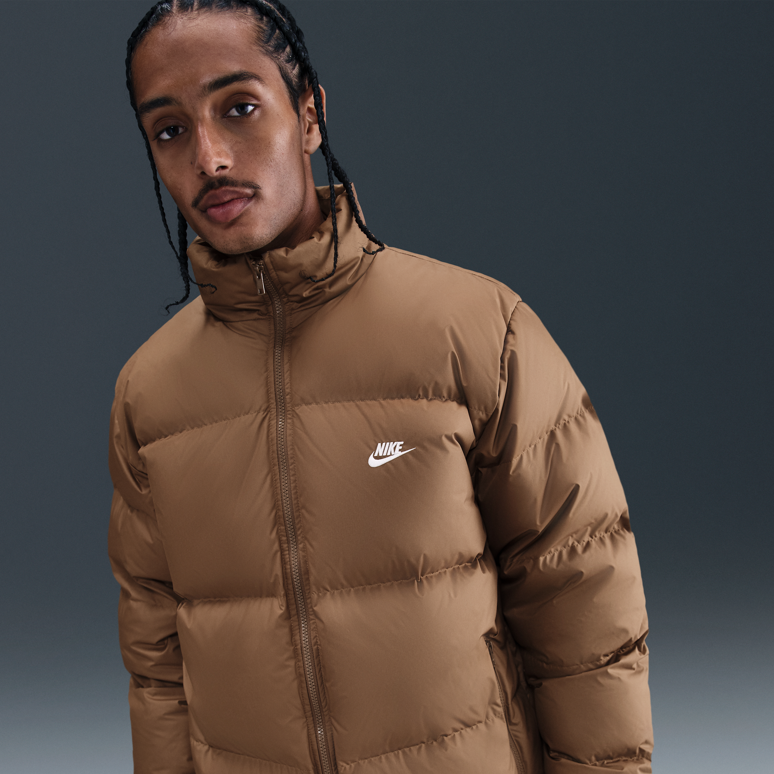 Nike Club Mens Therma-FIT Down Puffer Jacket - Brown - Polyester