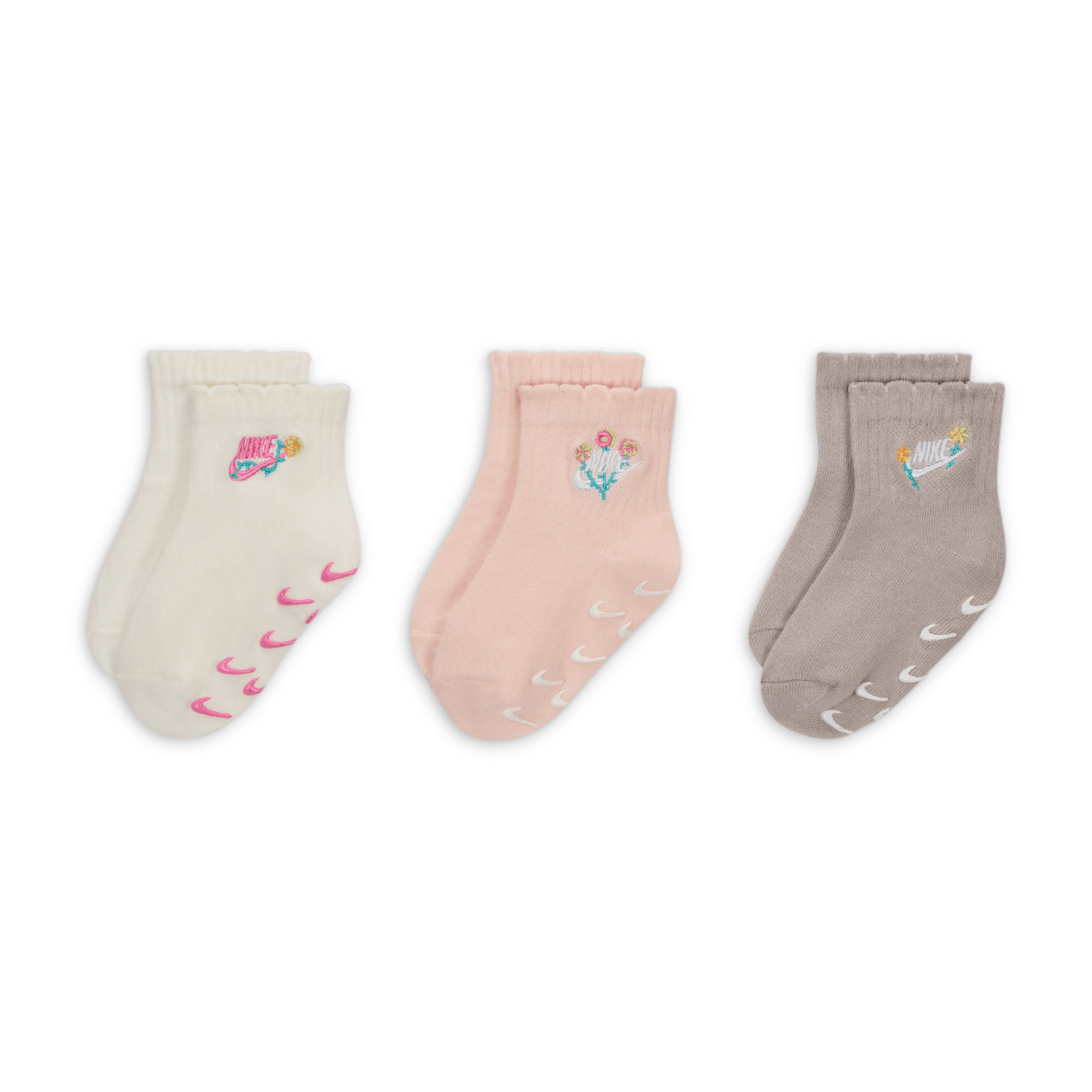 Chaussettes anti-dérapantes Nike Flowral pour bébé (12-24 mois) (3 paires) - Blanc