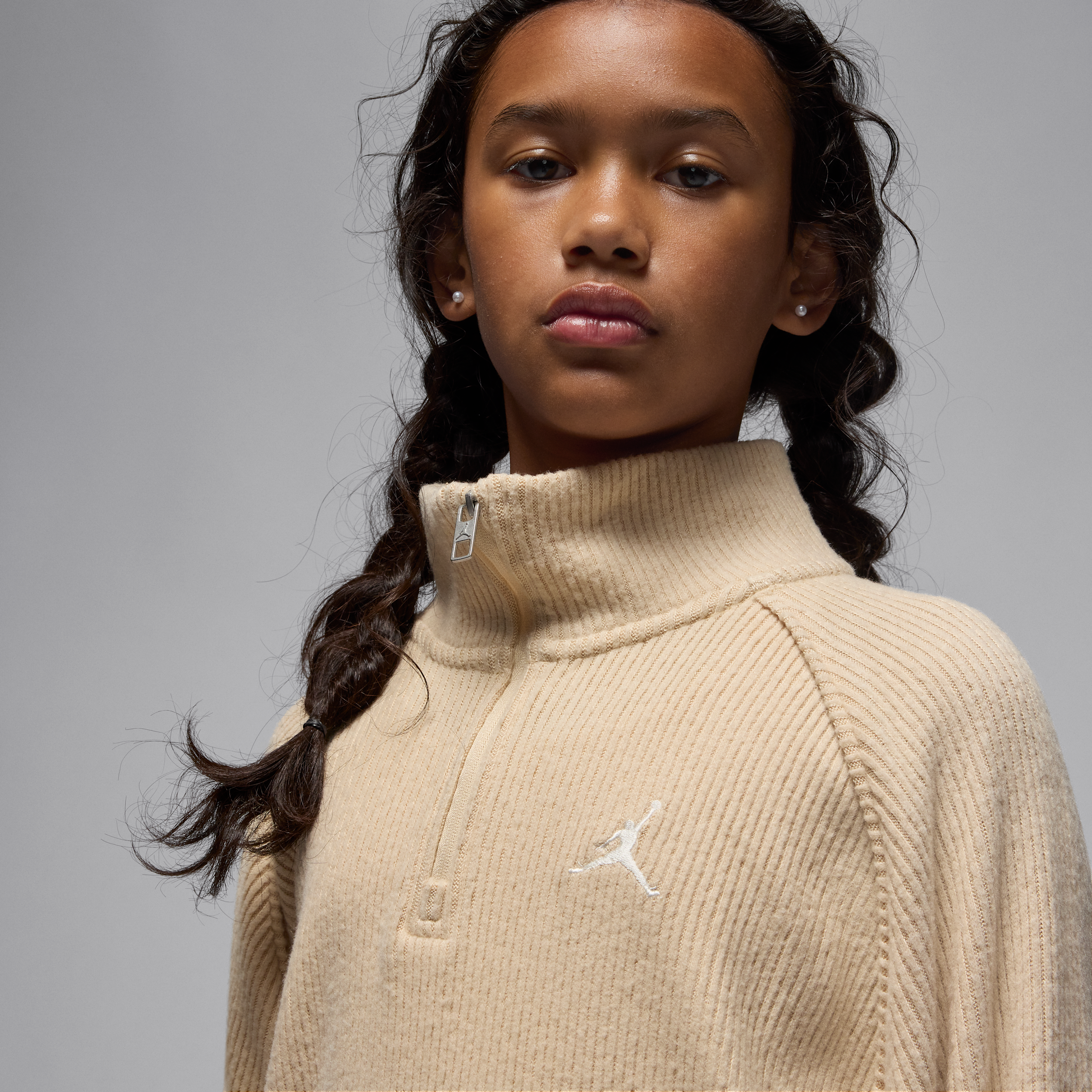 Thumbnail - Jordan Langarmoberteil mit Viertelreißverschluss (ältere Kinder) - Braun