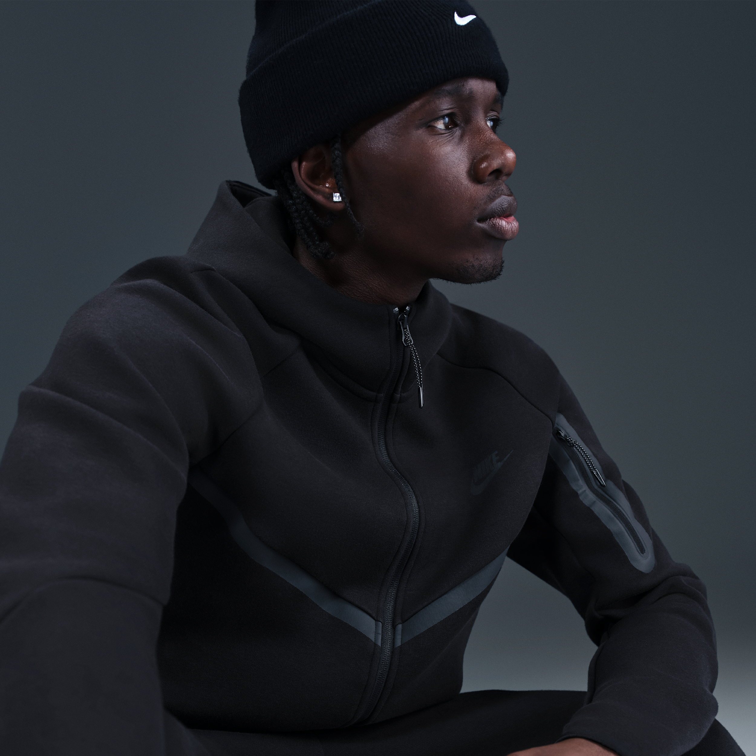 Sweat à capuche et zip Windrunner Nike Tech pour homme - Noir