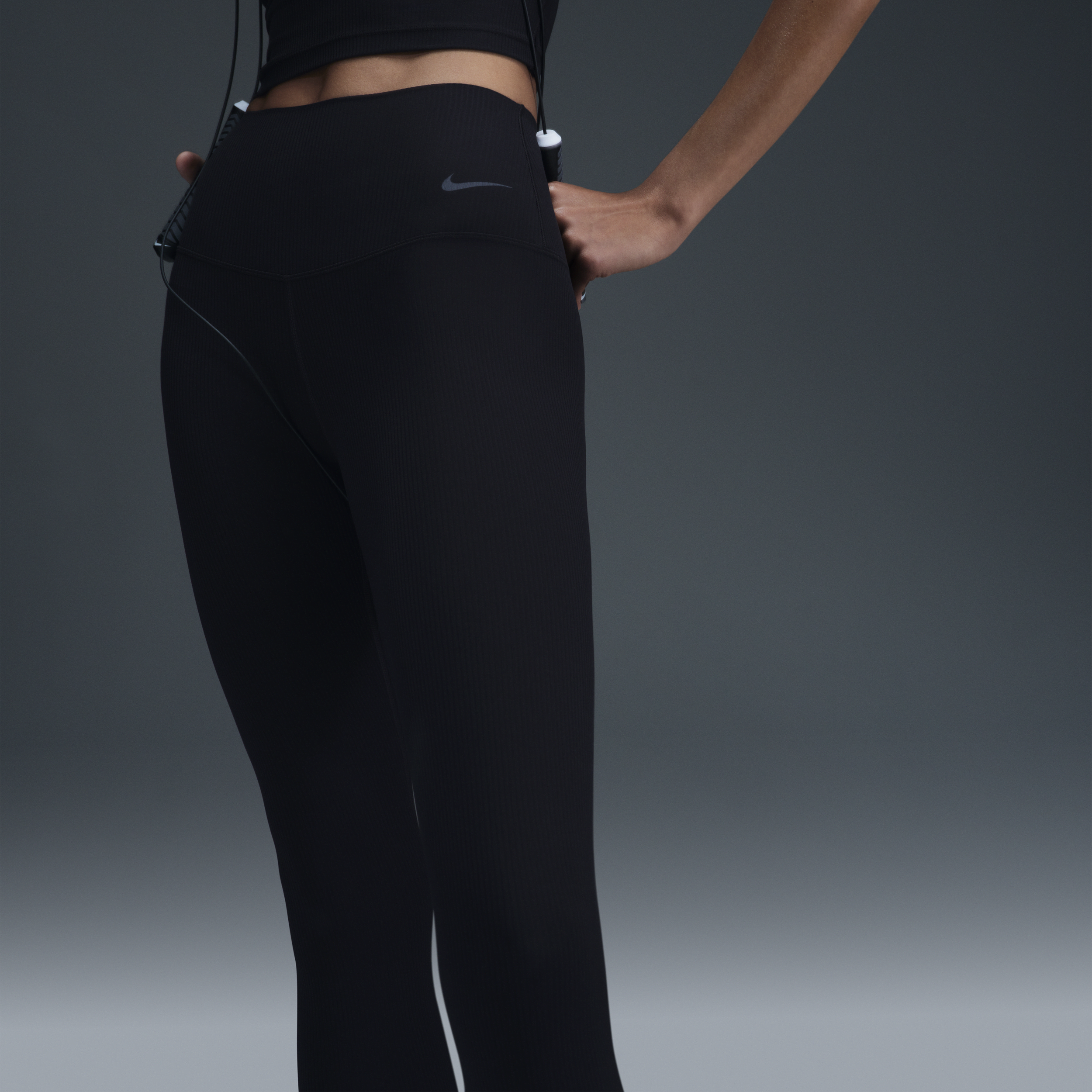 Legging 7/8 taille haute à maintien léger Nike Zenvy Rib pour femme - Noir