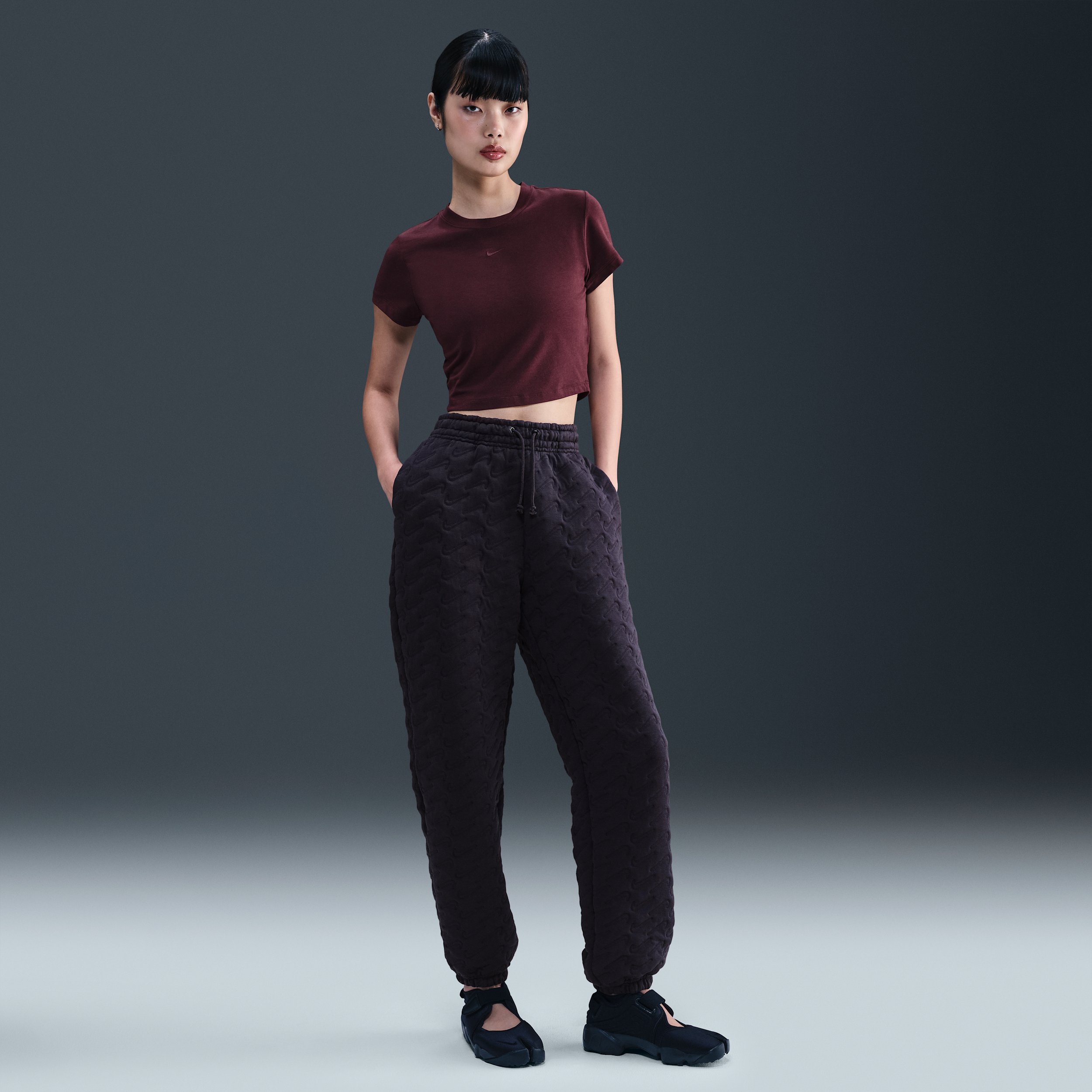 Nike Phoenix Fleece Womens Oversized High-Waisted Jacquard Trousers - Purple - Polyester/Cotton