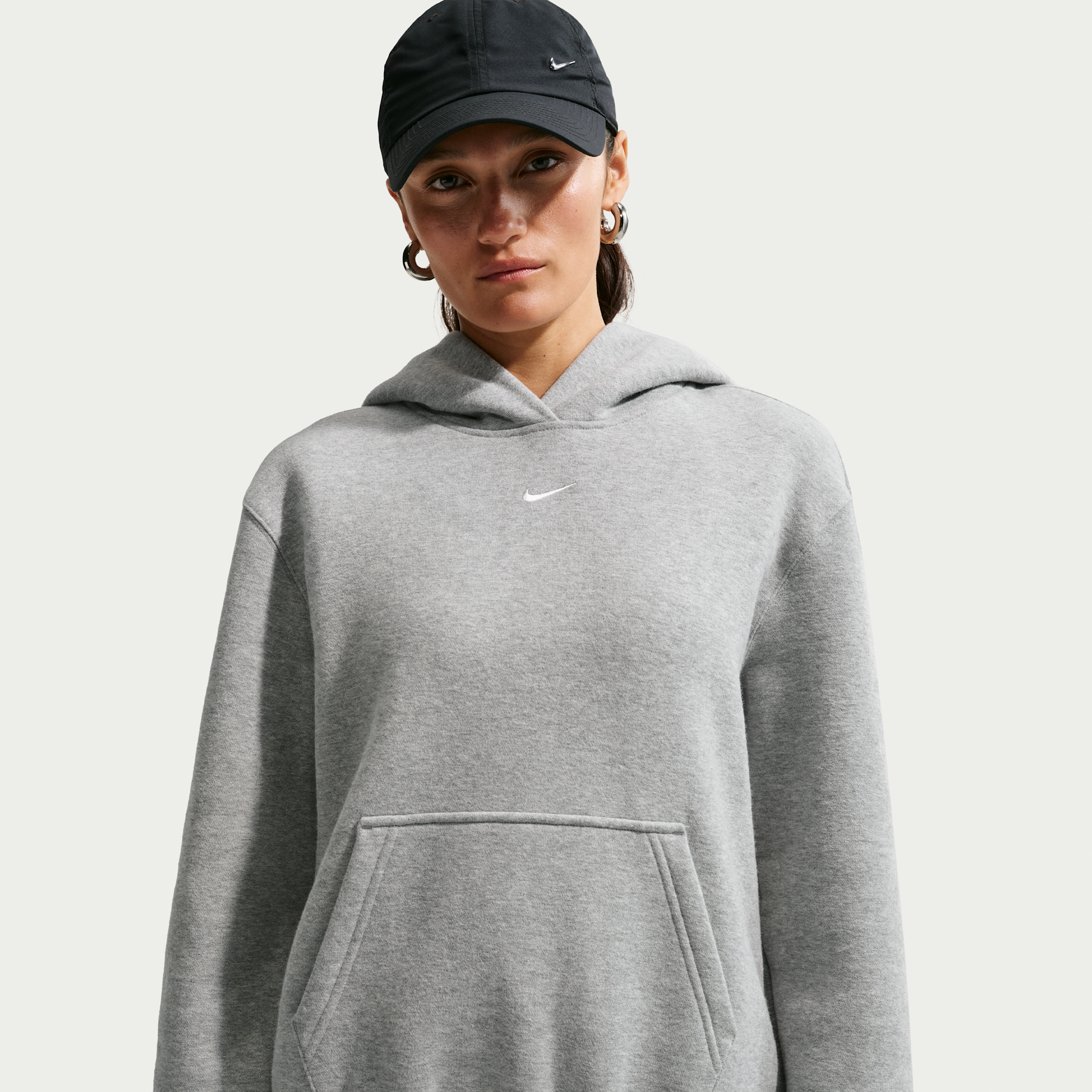 Nike Studio Fleece-hættetrøje i medium vægt til kvinder - grå