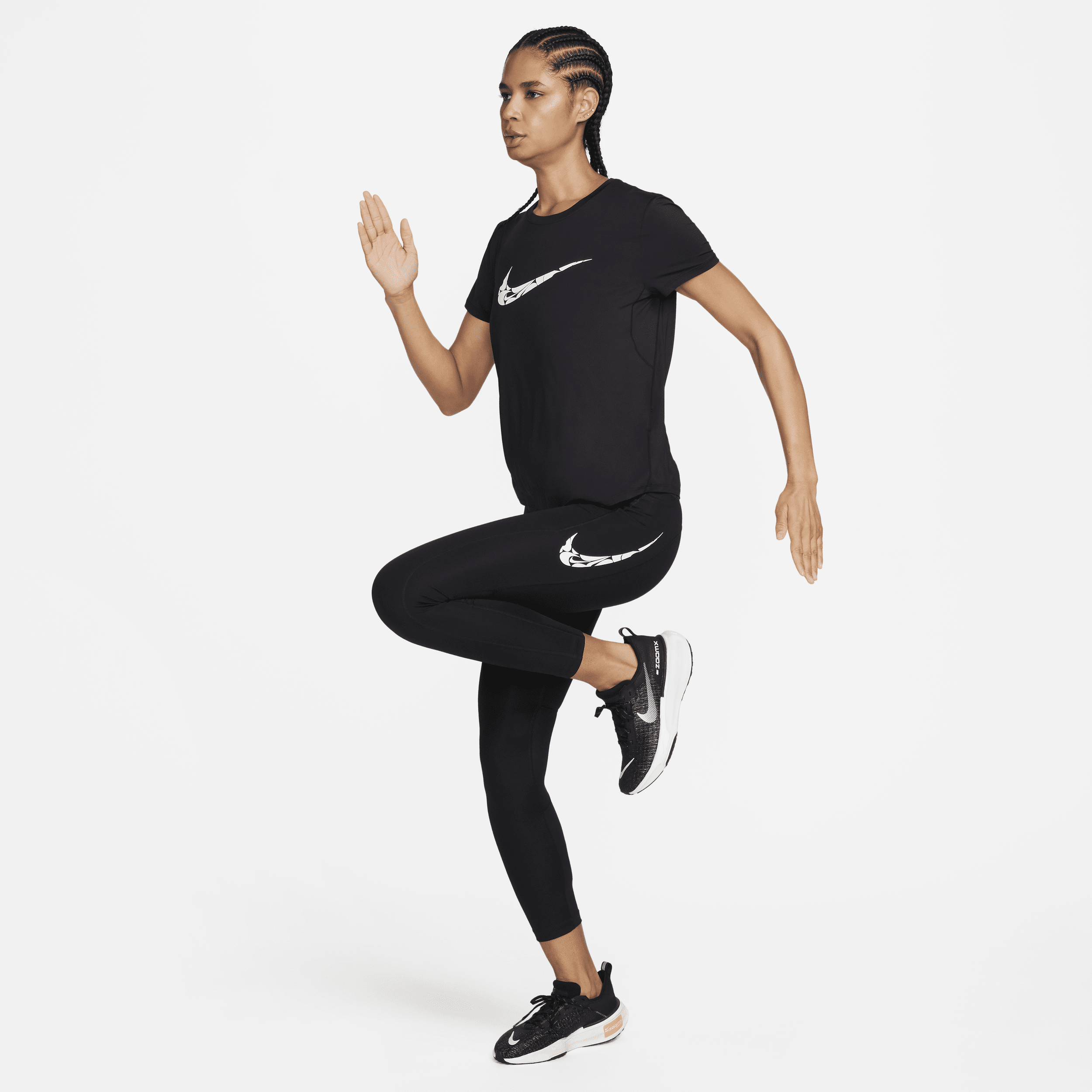 Nike One Swoosh Dri-FIT hardlooptop met korte mouwen voor dames Zwart