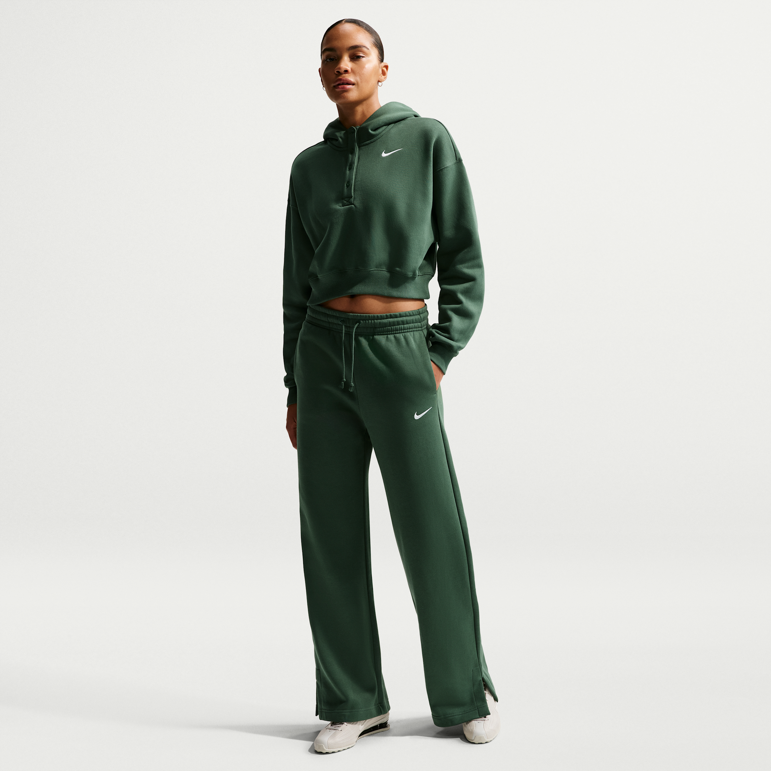 Pantaloni palazzo a vita alta Nike Phoenix Fleece – Donna - Verde