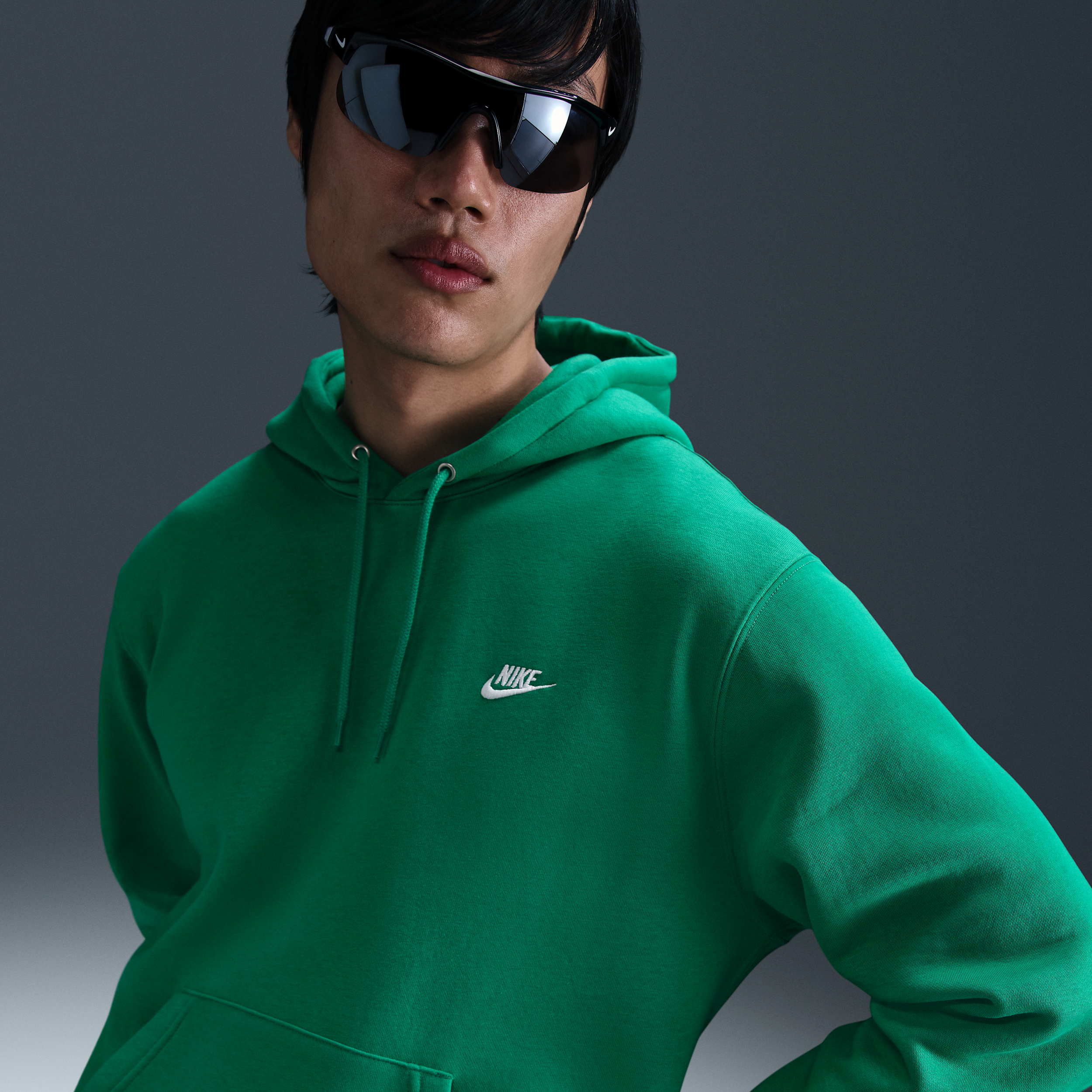 Nike Club Mens Pullover Fleece Hoodie - Green - Cotton/Polyester