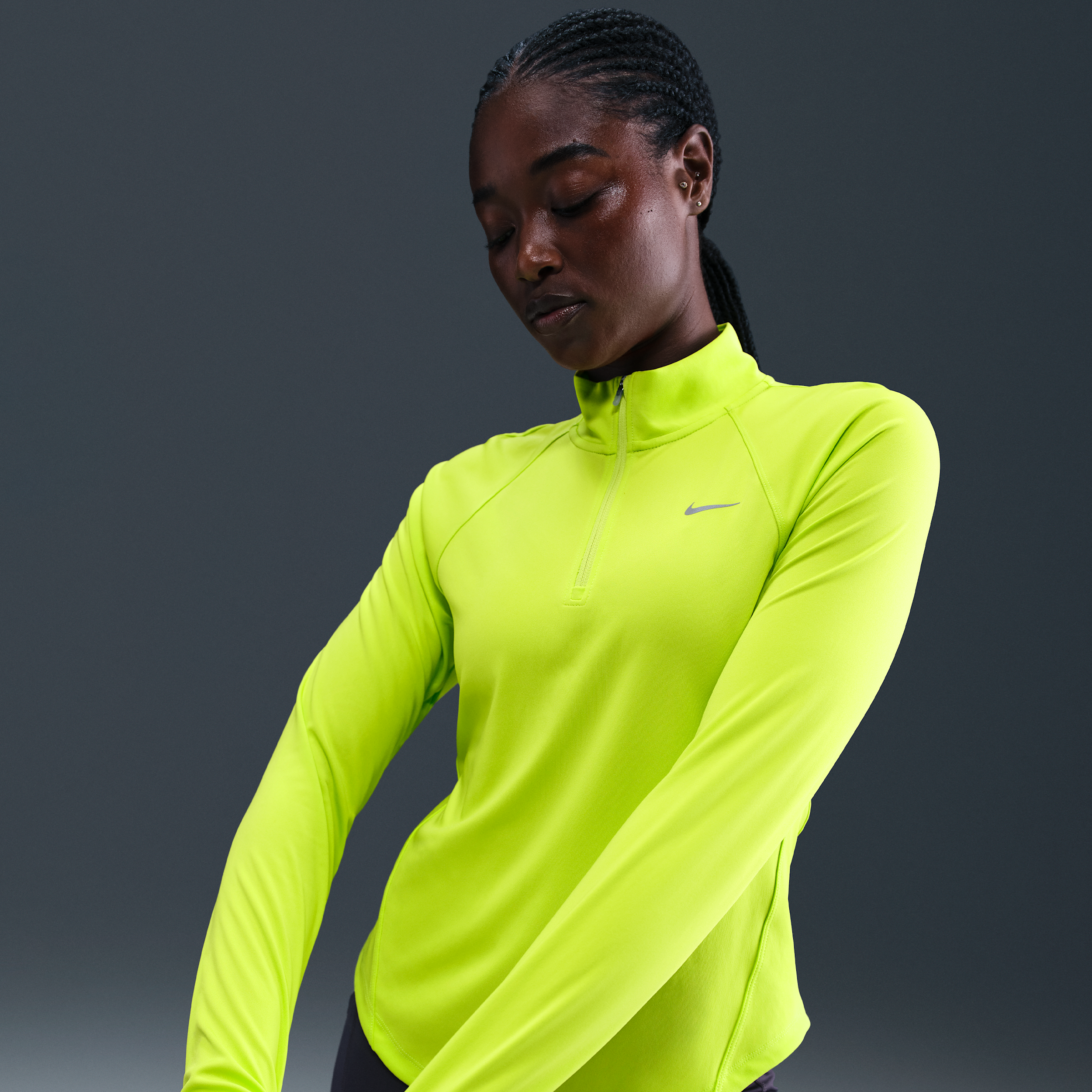 Nike Tempo Dri-FIT hardlooptop met korte rits voor dames - Groen