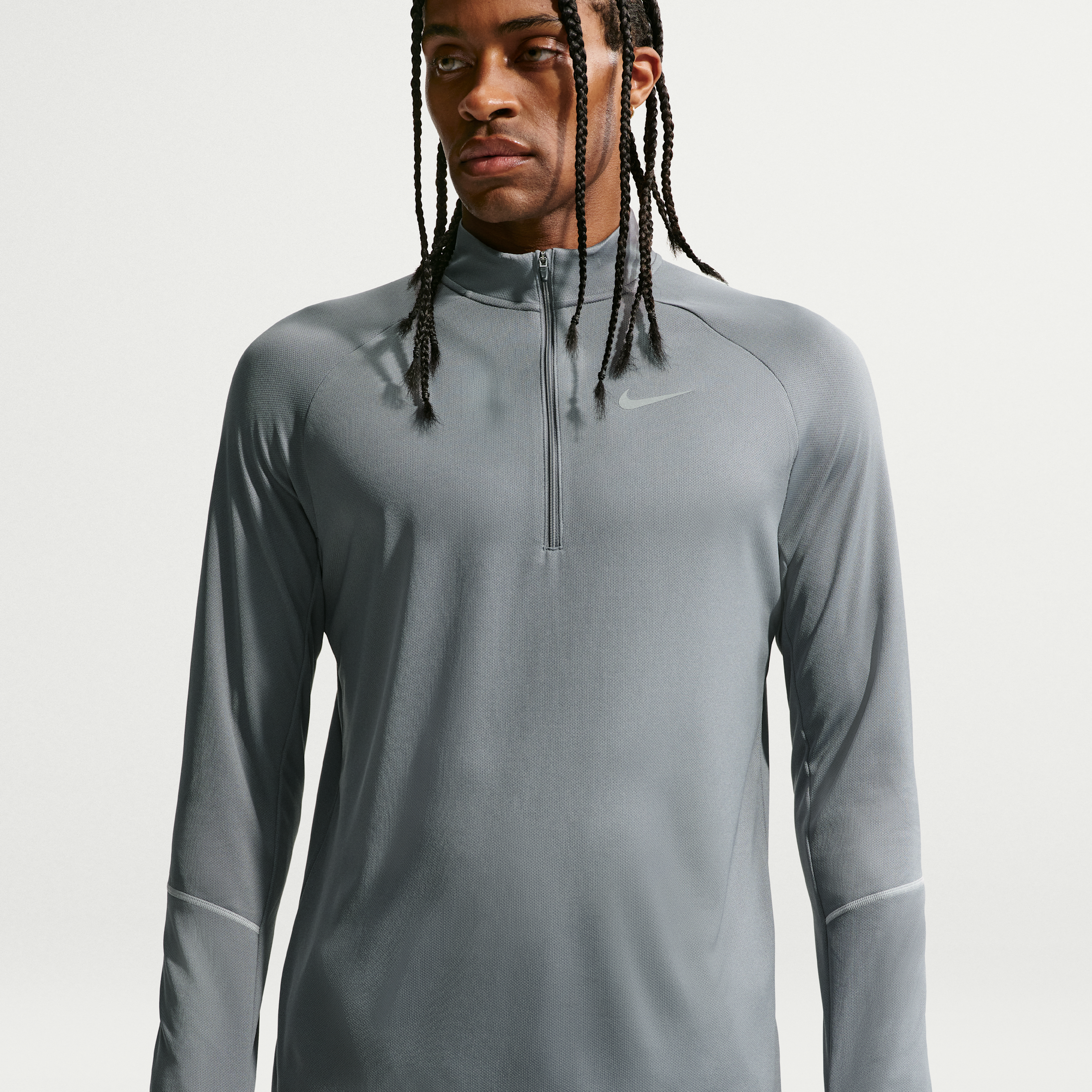 Nike Miler Dri-FIT-løbeoverdel med lynlås i halv længde til mænd - grå