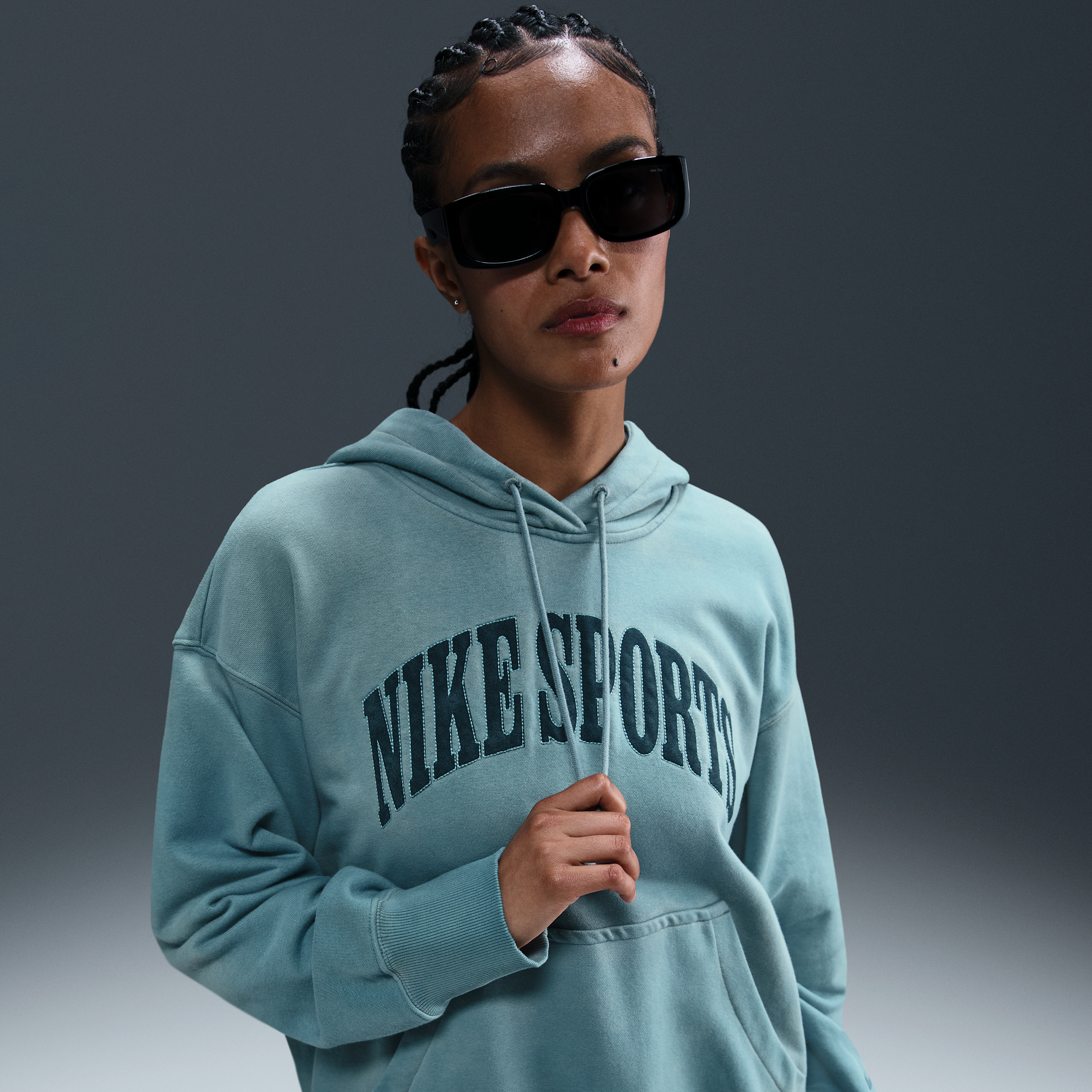 Felpa oversize con cappuccio in French Terry Nike Phoenix Fleece – Donna - Blu