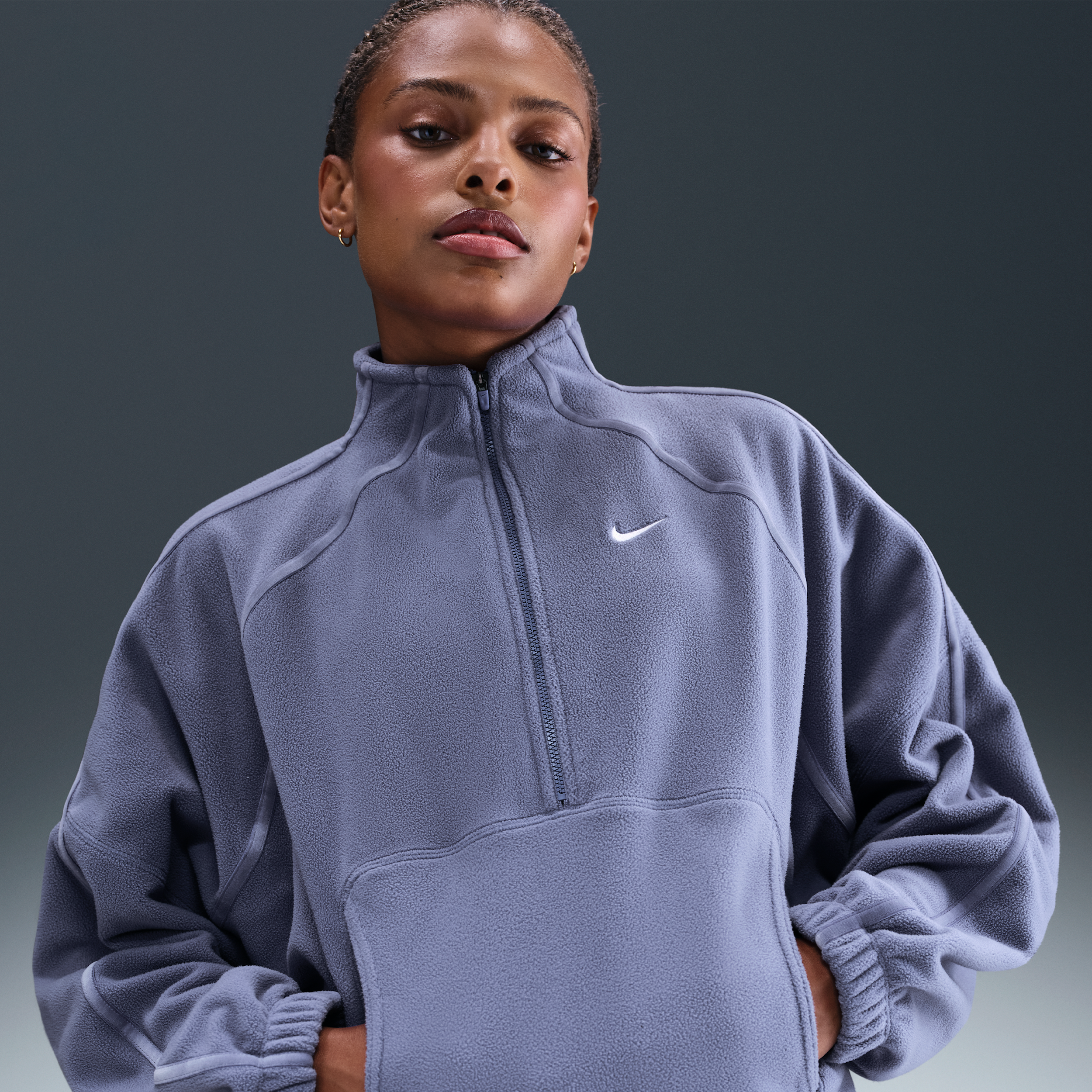 Thumbnail - Nike One Therma-FIT Oberteil mit Halbreißverschluss (Damen) - Blau