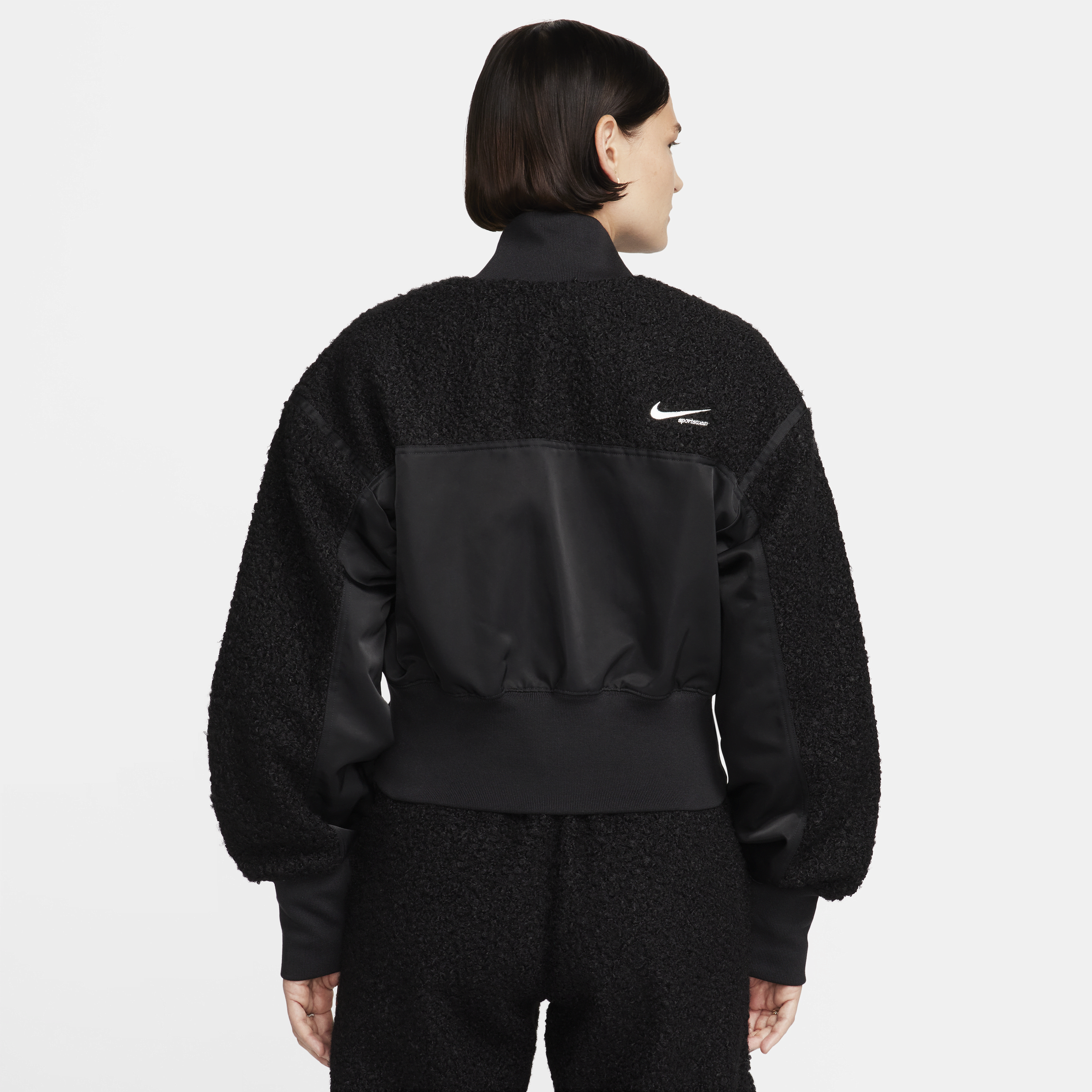 Nike Sportswear Collection bomberjack van hoogpolige fleece voor dames Zwart