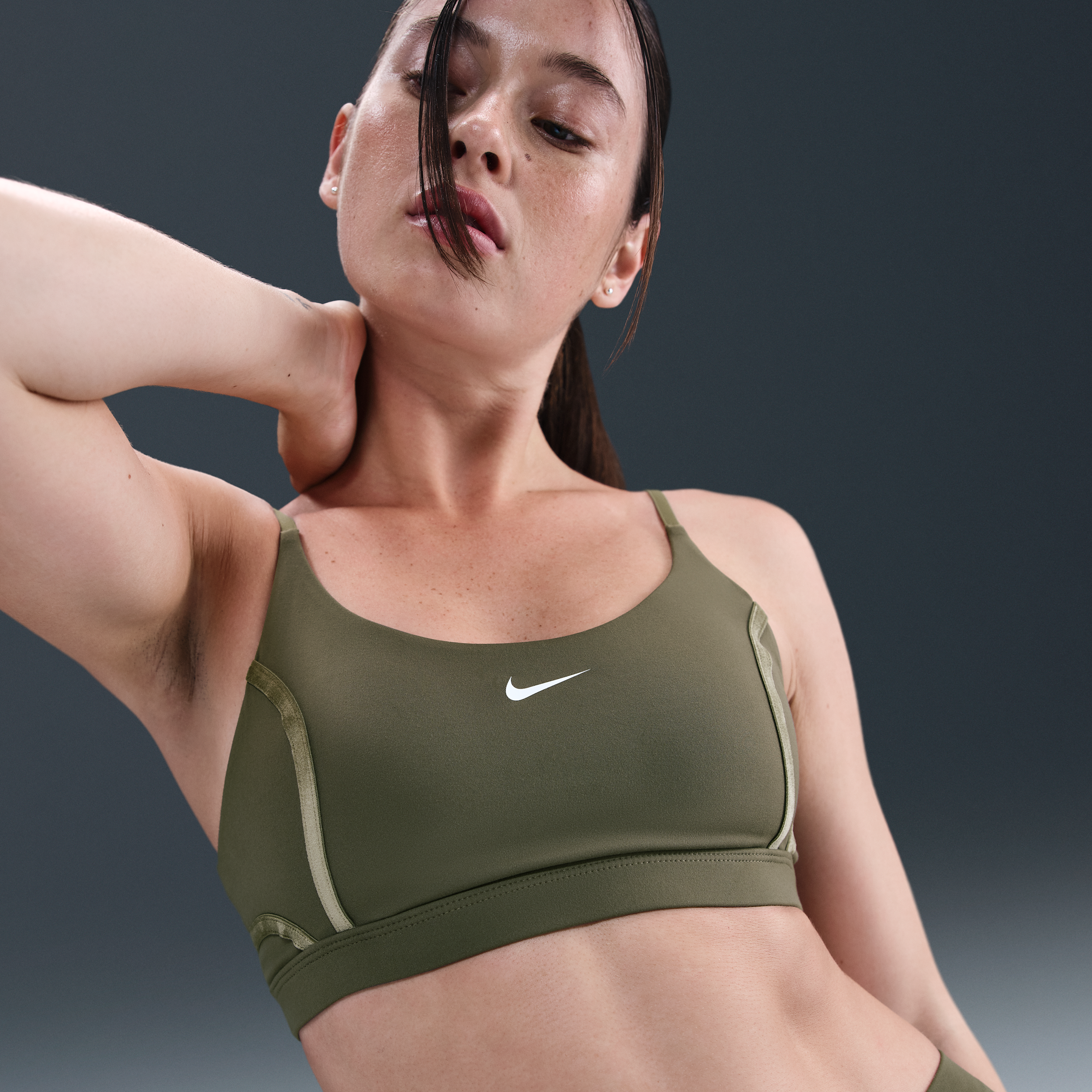 Nike One Womens Light-Support Padded Sports Bra - Green - Polyester
