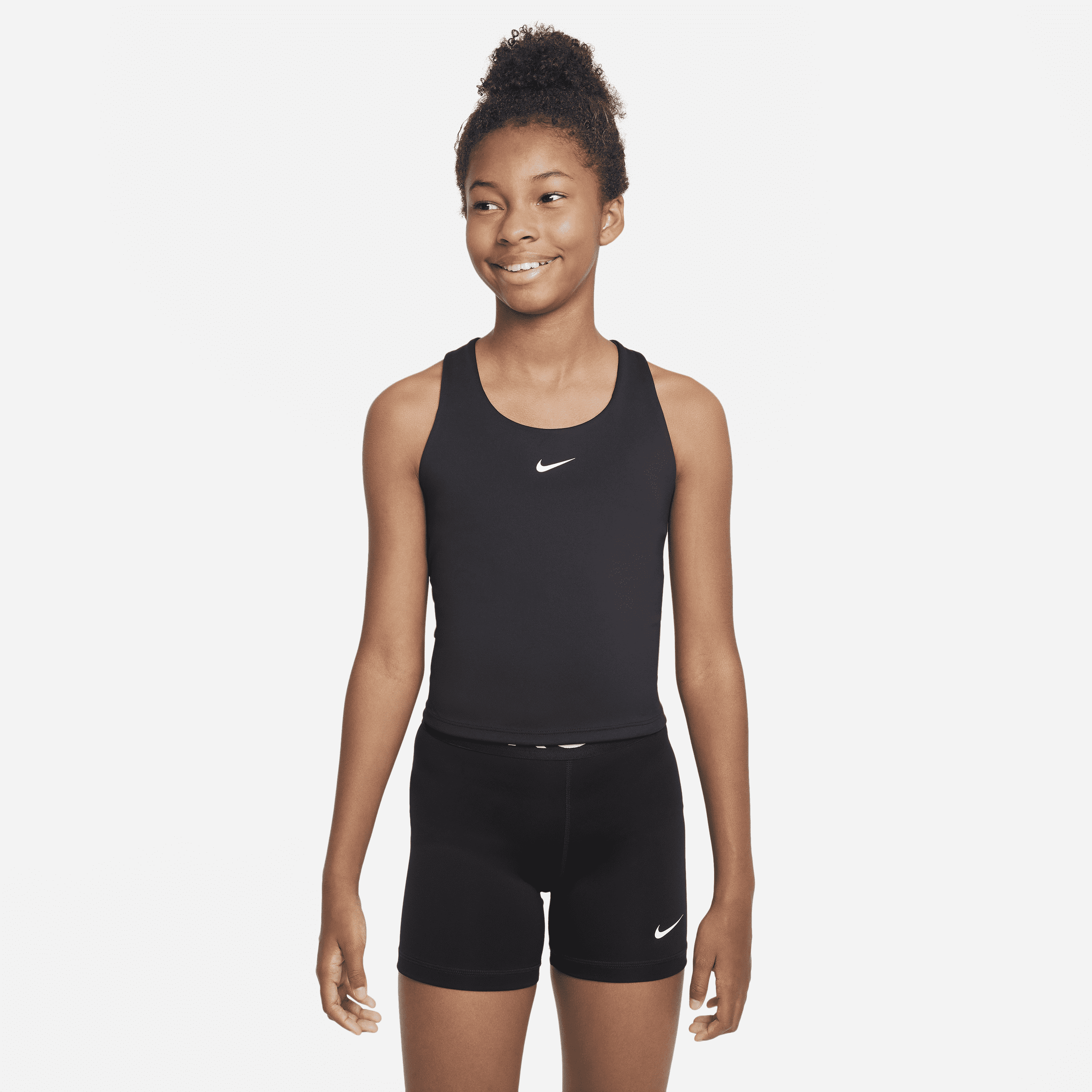 Nike Swoosh Older Kids' (Girls') Tank Top Sports Bra - Black - Recycled Polyester Minimum - 50% Recycled Polyester