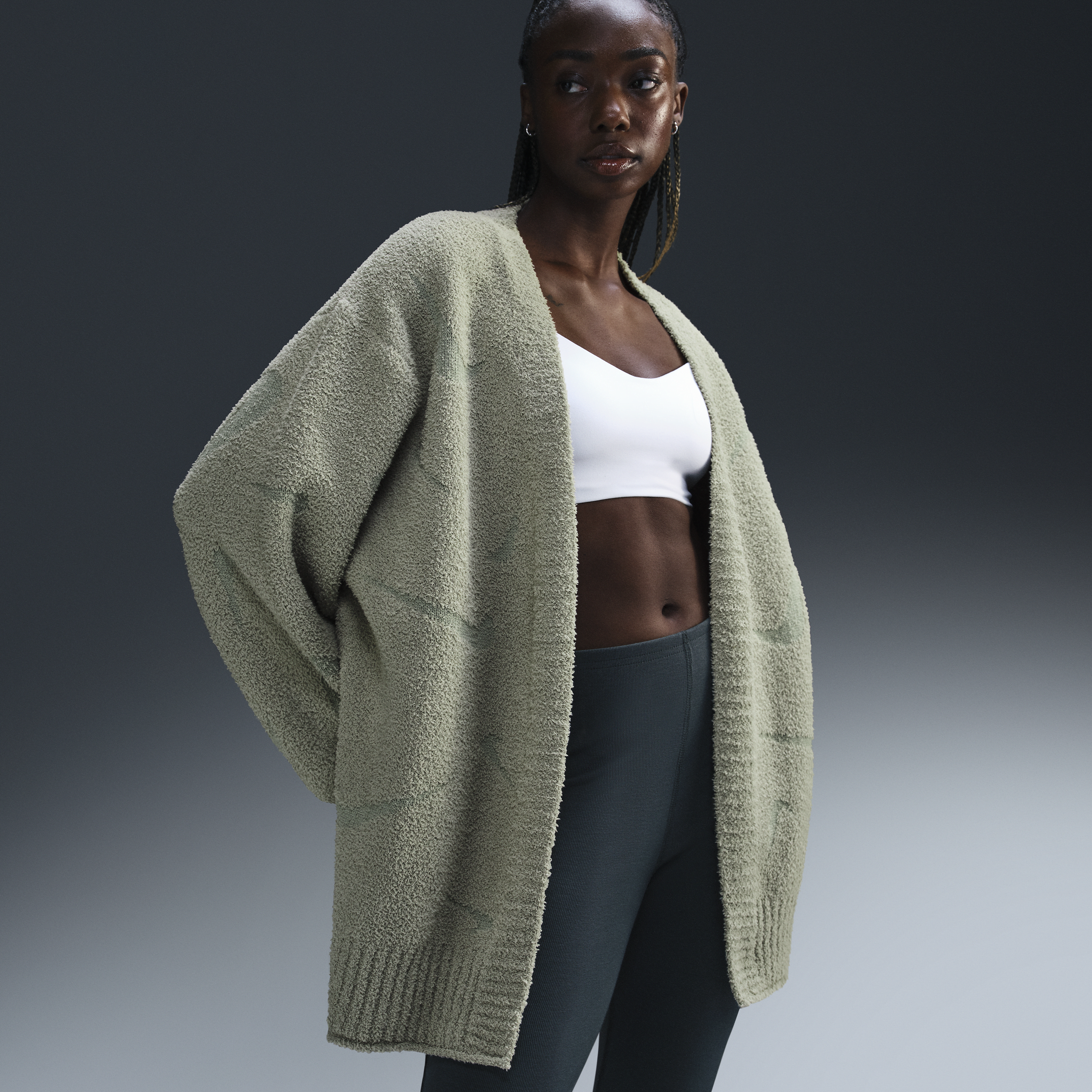 Cardigan en maille oversize Nike Sportswear Phoenix Cozy Bouclé pour femme - Vert