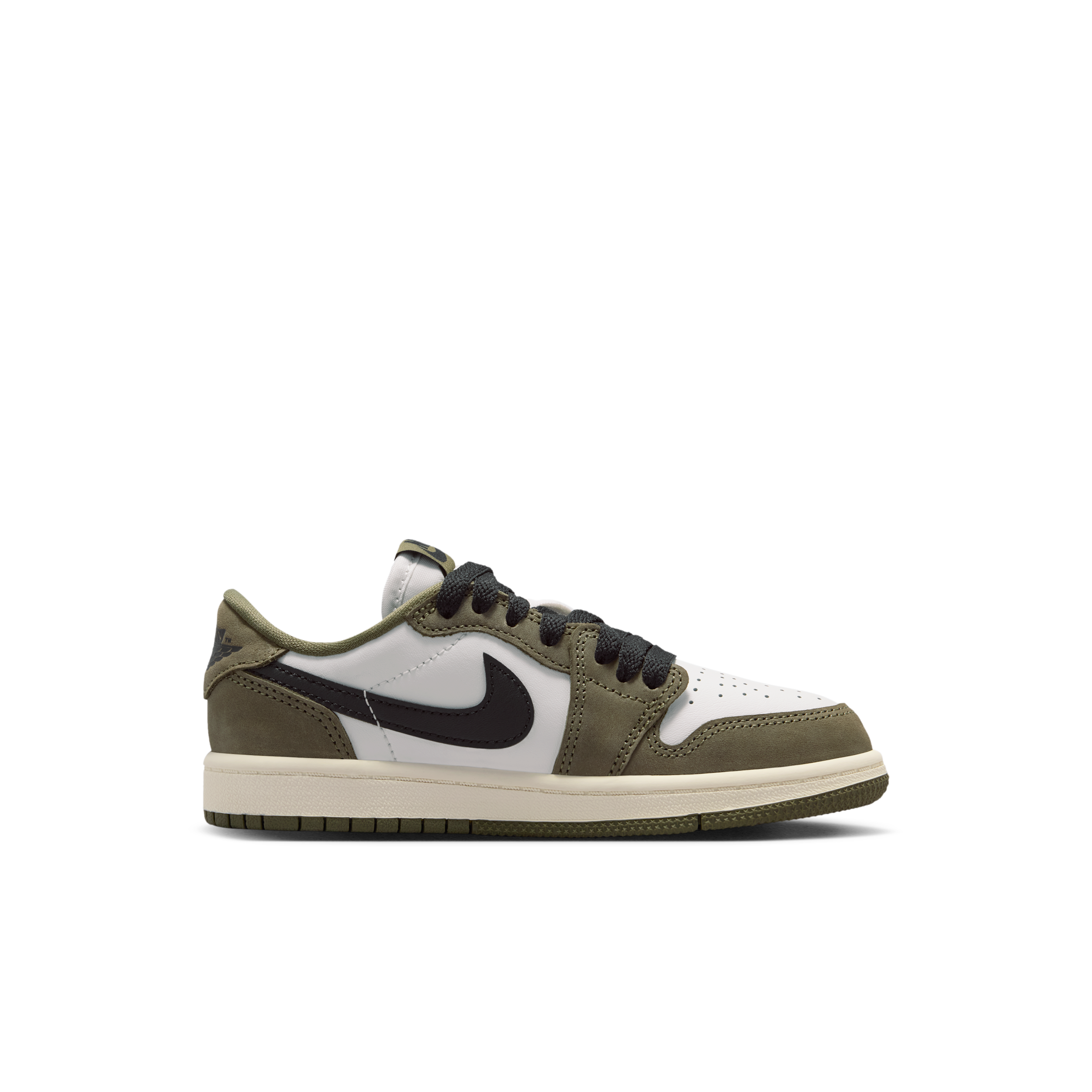 Thumbnail - Air Jordan 1 Retro Low "Medium Olive and Summit White" Schuh (jüngere Kinder) - Grün