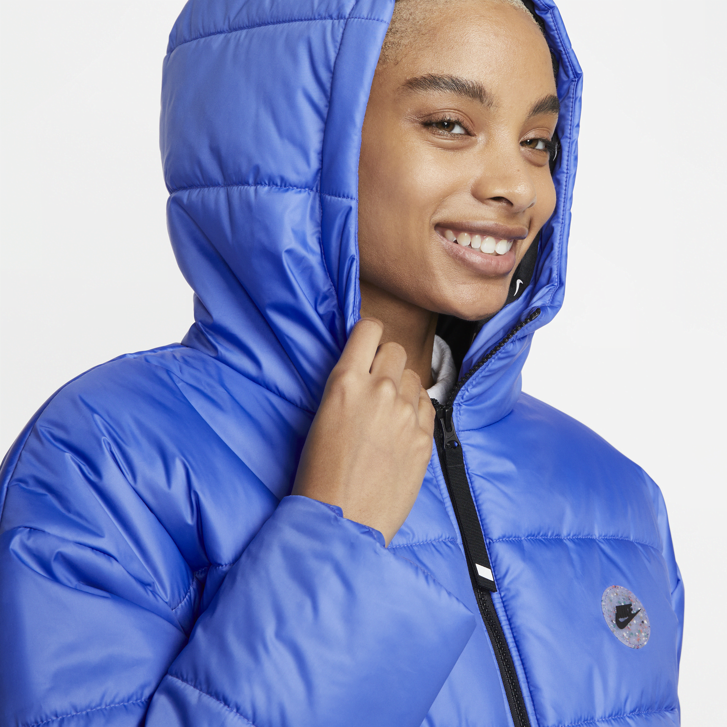 Nike classic padded jacket with hood in medium blue