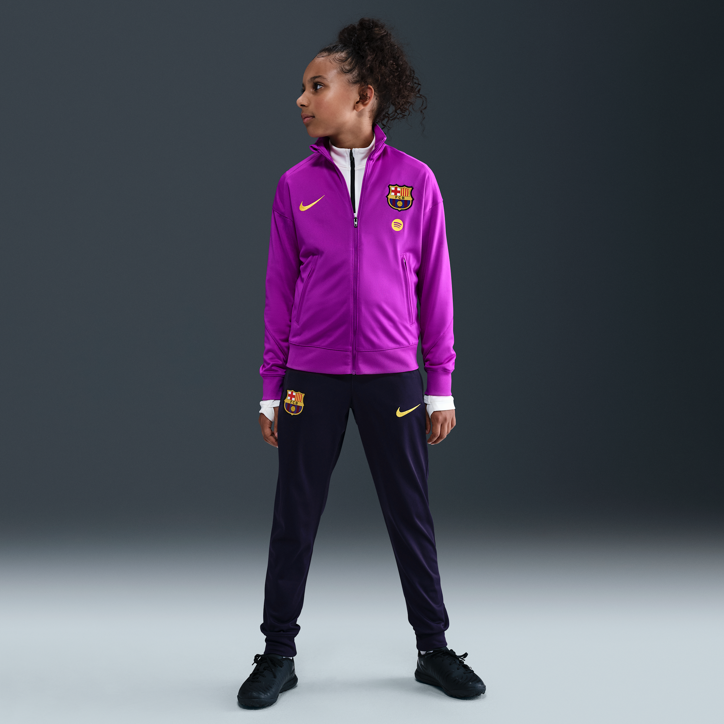 Nike FC Barcelona Strike Trainingspak Full-Zip 2025-2026 Kids Felpaars Donkerblauw Goud