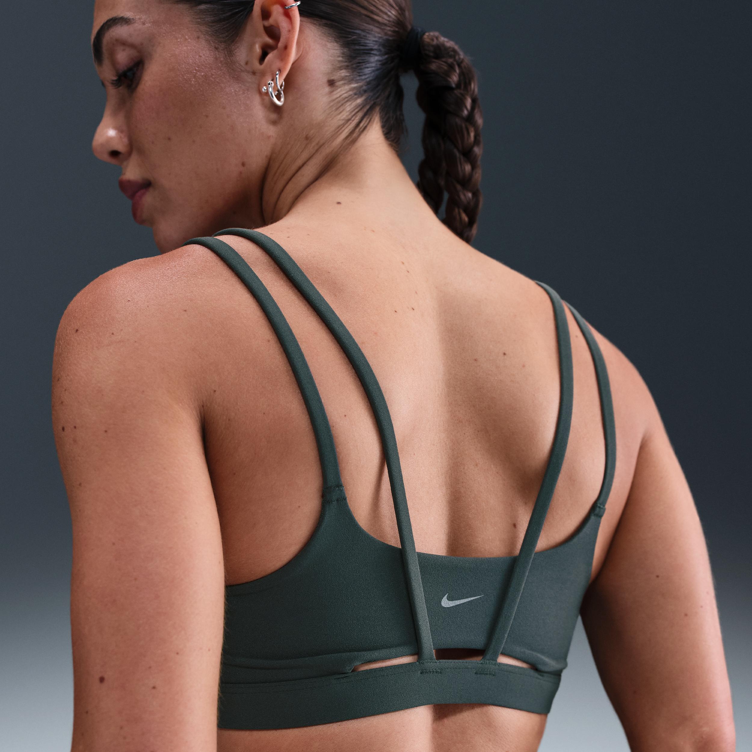 Nike Zenvy Strappy Womens Light-Support Padded Sports Bra - Green - Nylon/Elastane