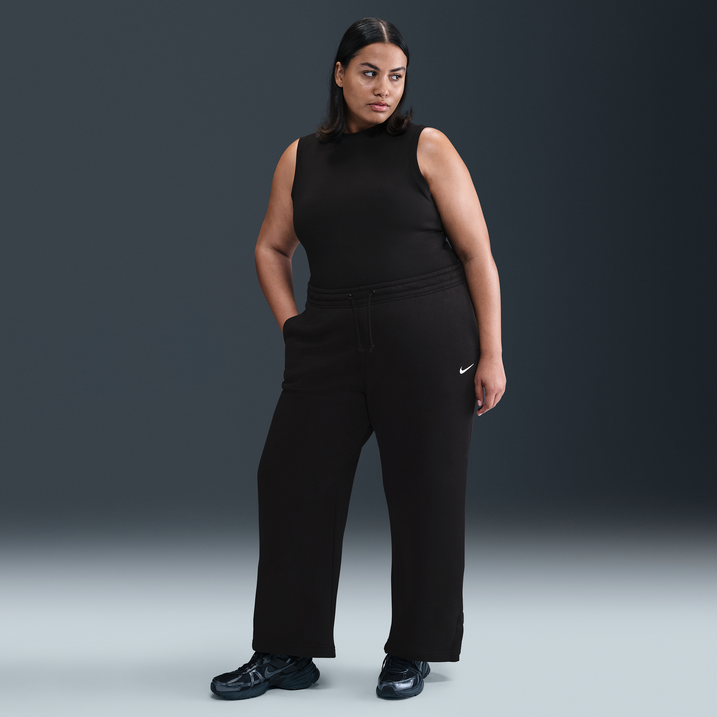 Thumbnail - Nike Sportswear Phoenix Fleece Hose mit hohem Bund (Damen, große Größen) - Schwarz