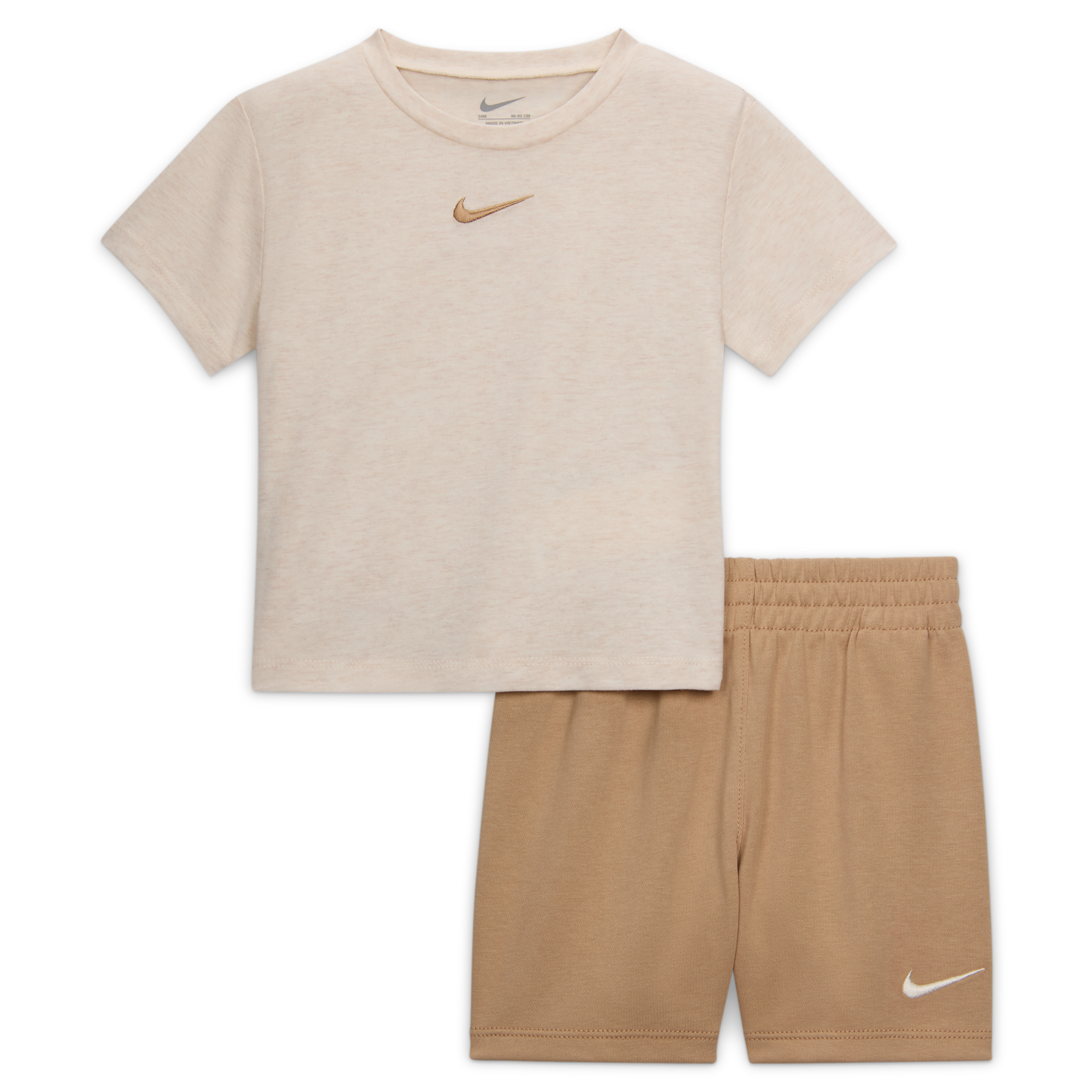 Nike-sæt med T-shirt i jersey og shorts i french terry til babyer - brun