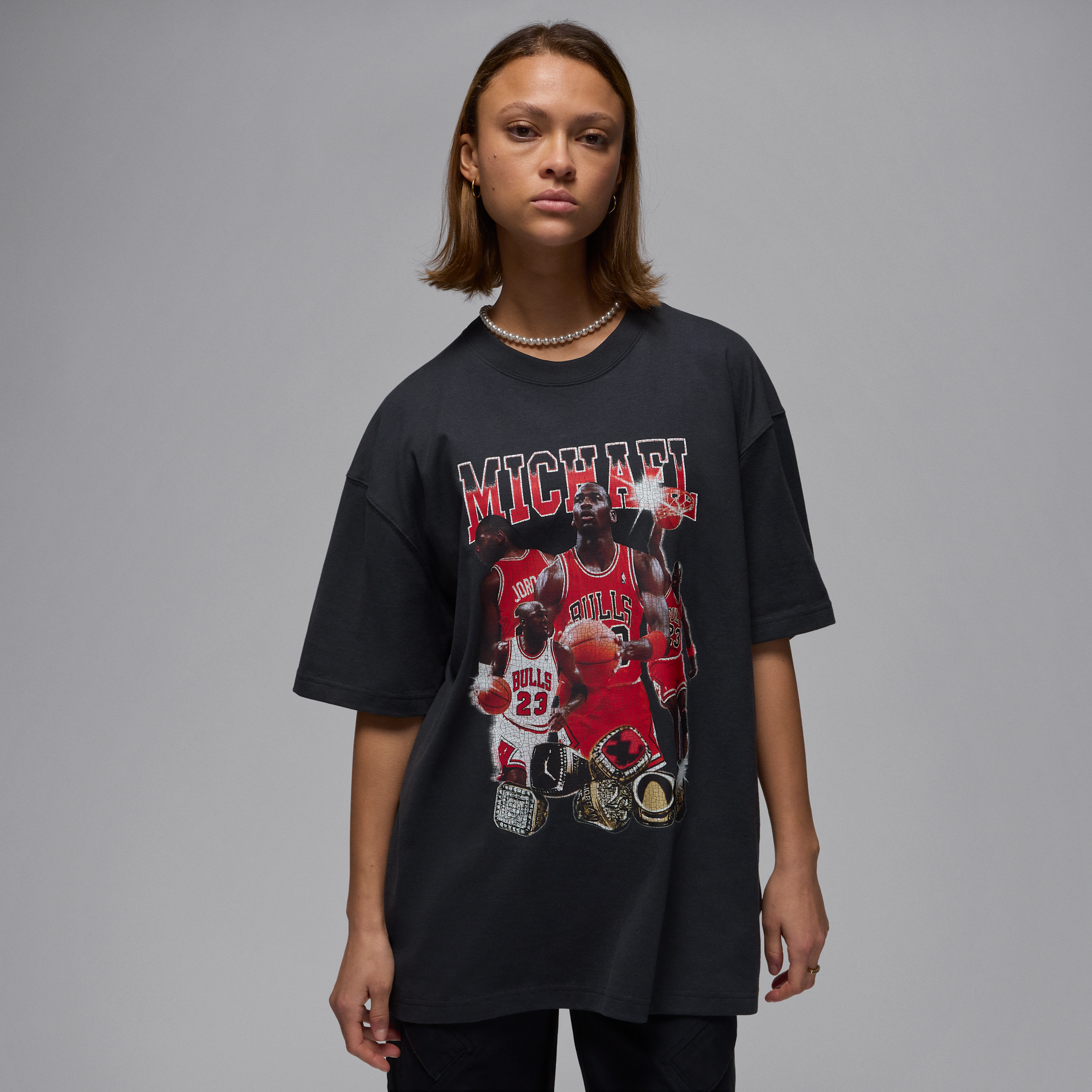Thumbnail - Jordan kurzärmliges Oversize-T-Shirt mit Grafik (Damen) - Schwarz