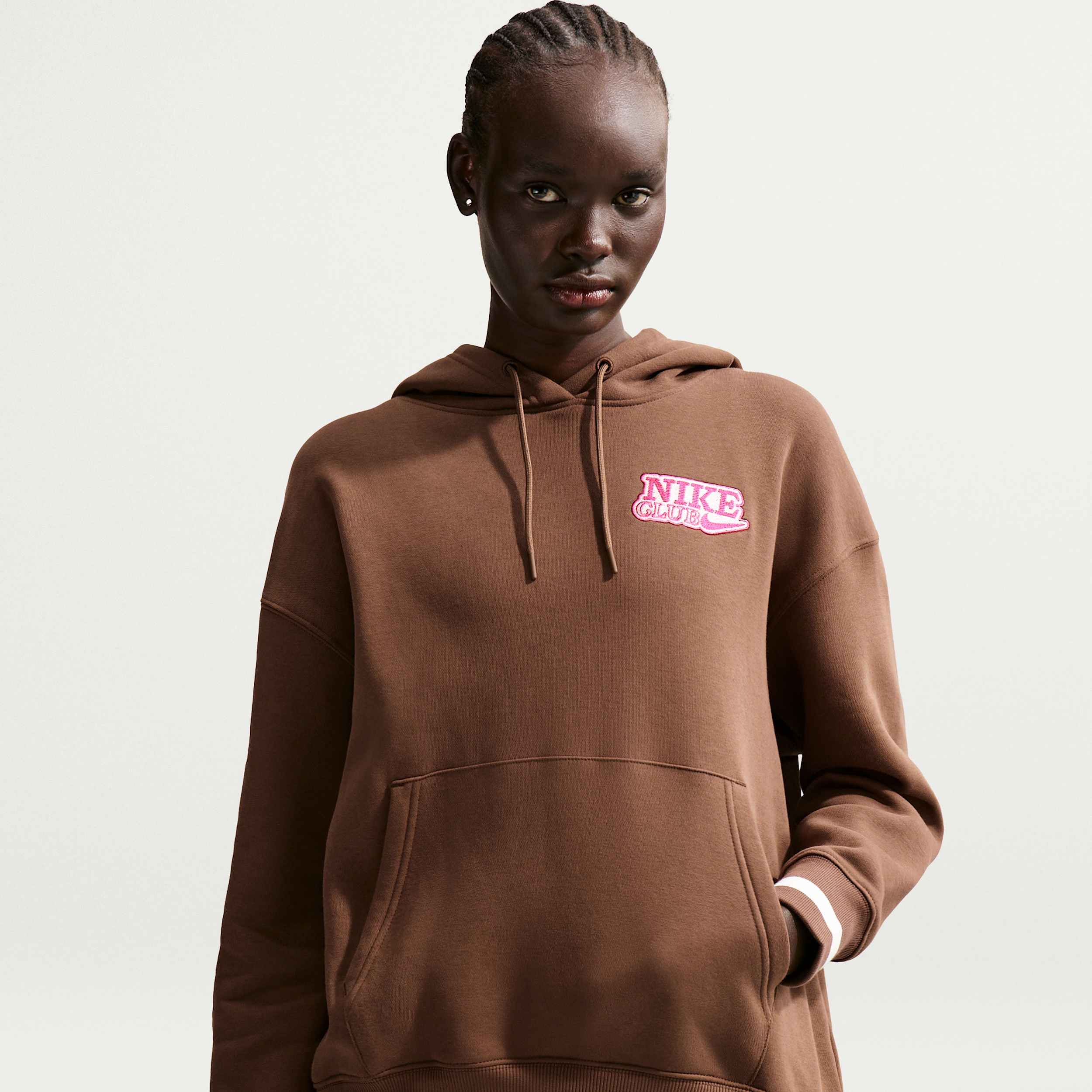 Nike Phoenix Fleece Womens Oversized Pullover Hoodie - Brown - Cotton/Polyester