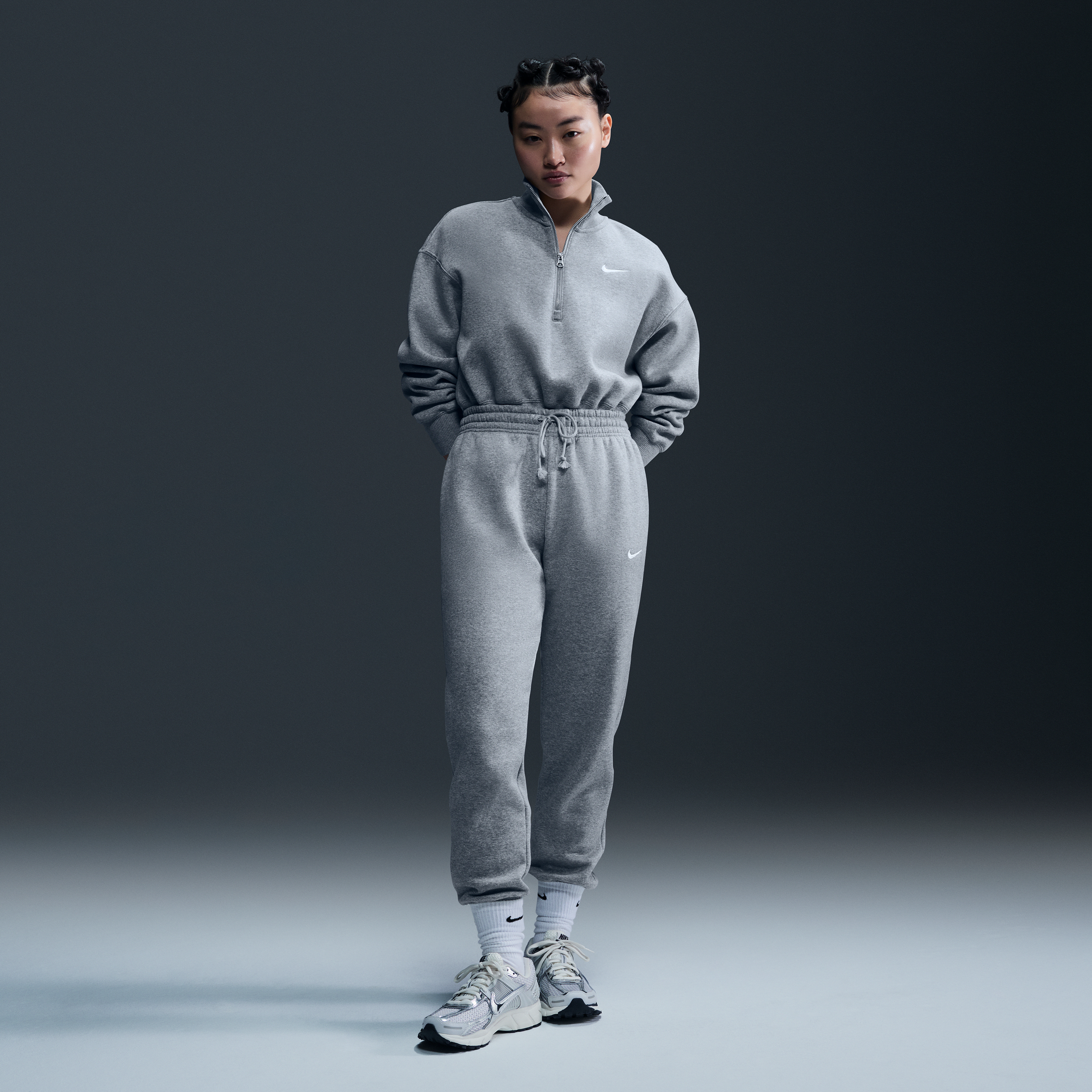 Sweat court à demi-zip Nike Sportswear Phoenix Fleece pour femme - Gris