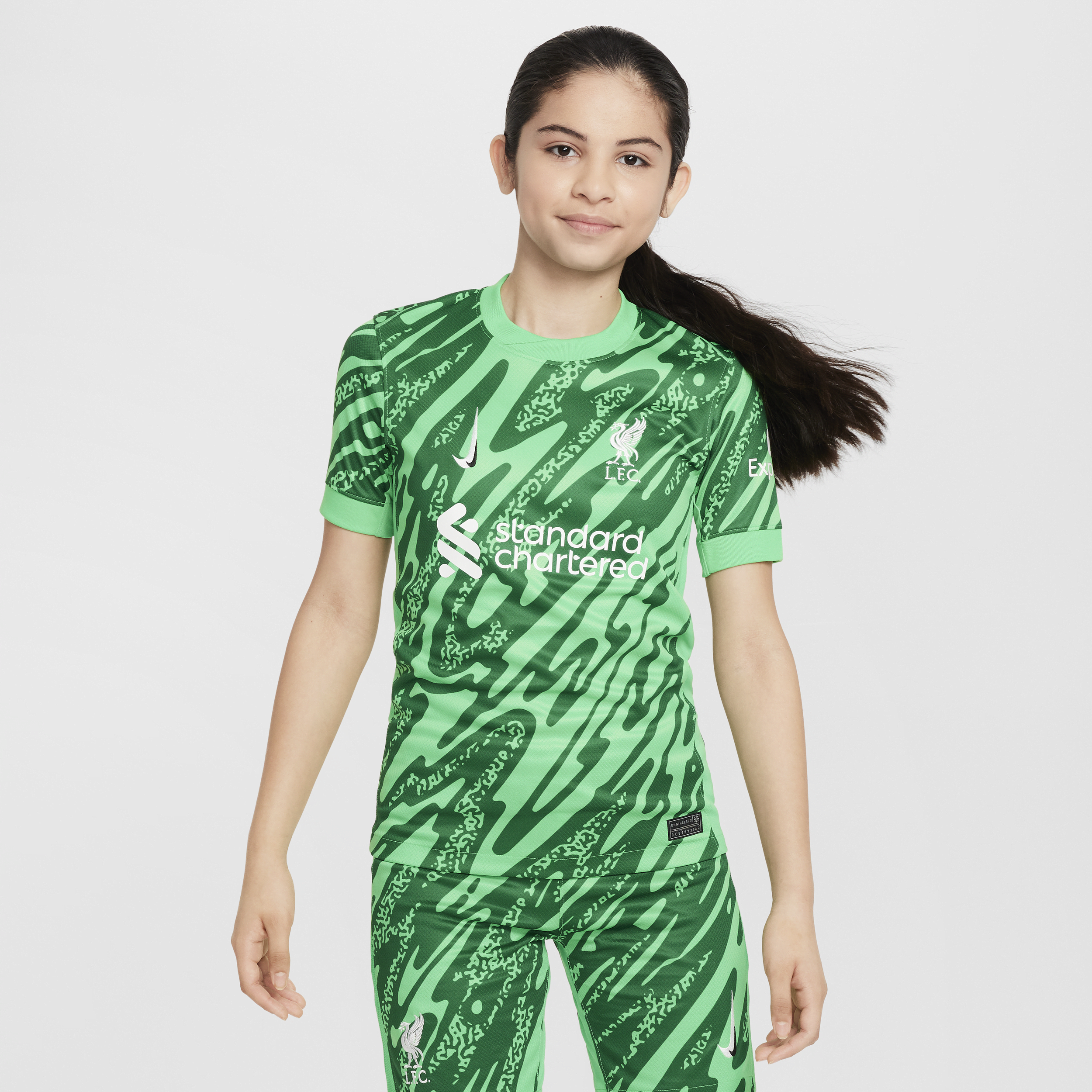 Kortærmet Liverpool FC 2024/25 Stadium Goalkeeper Third Nike Dri-FIT Replica-fodboldtrøje til større børn - grøn