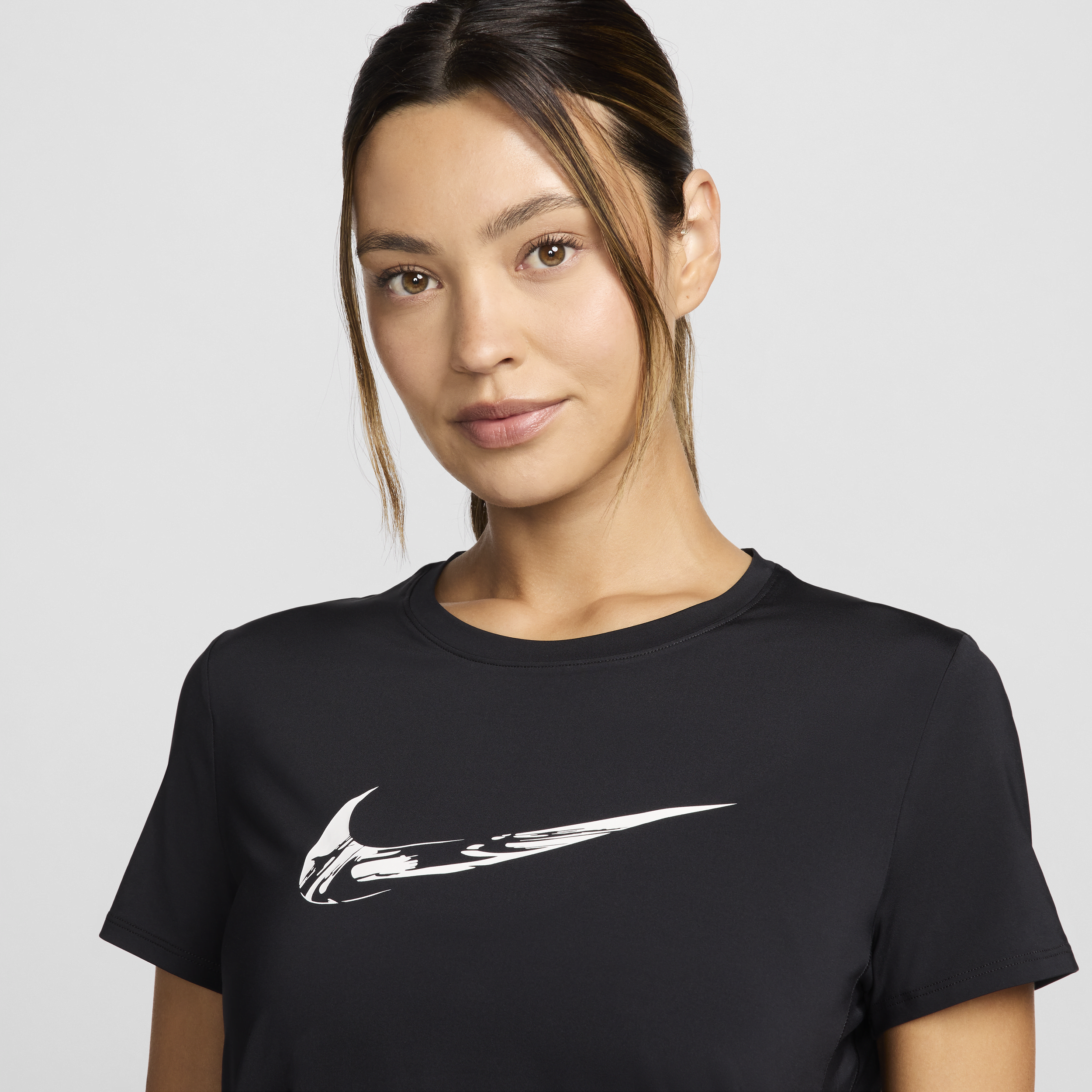 Haut de running à motif et manches courtes Dri-FIT Nike One pour femme - Noir