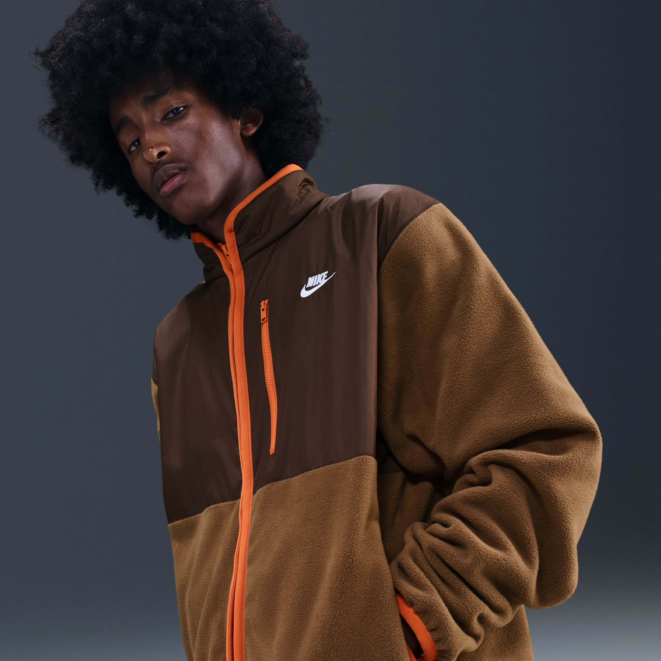 Nike Club Mens Winterised Full-Zip Jacket - Brown - Polyester