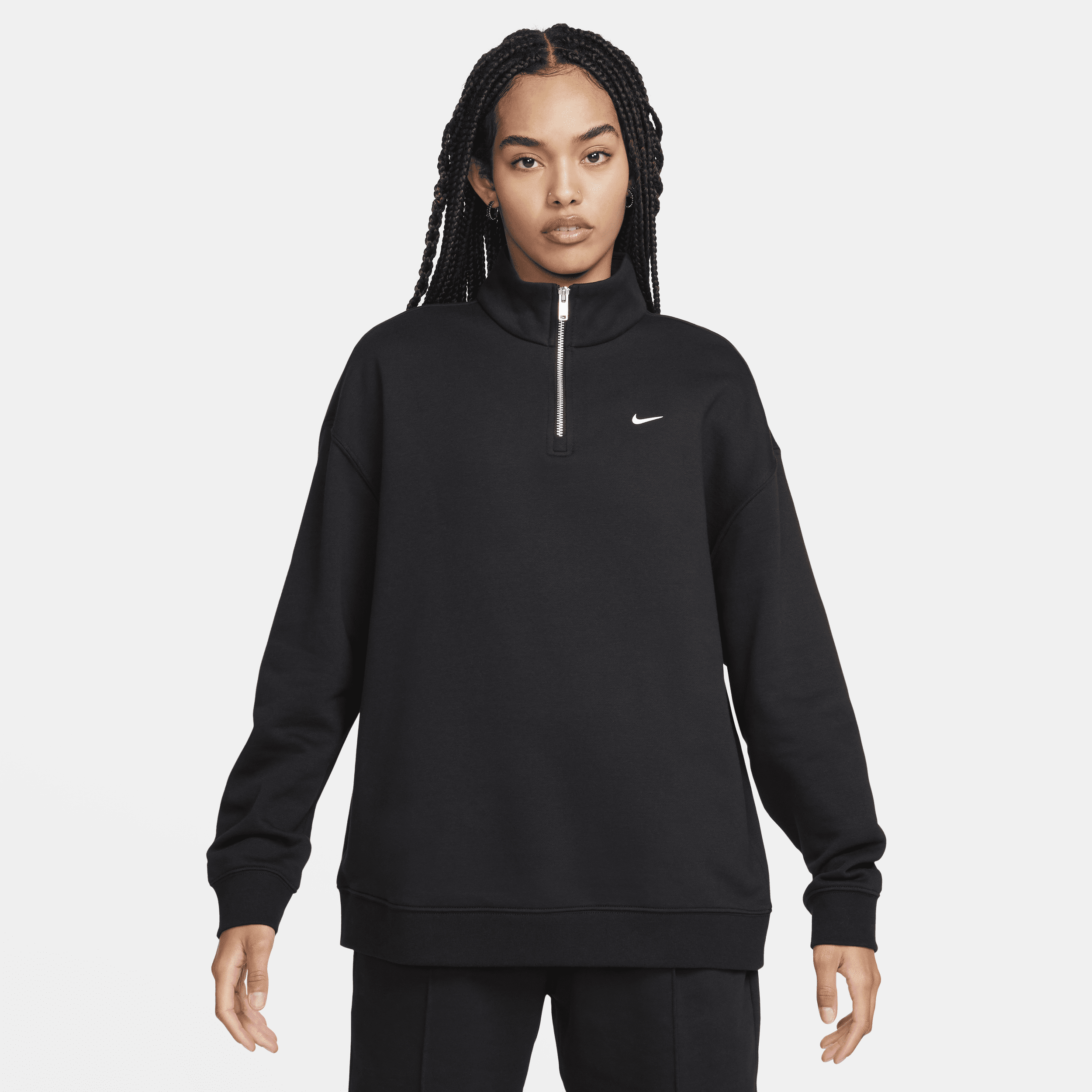 Nike Sportswear oversized damestop van fleece met korte rits voor dames Zwart