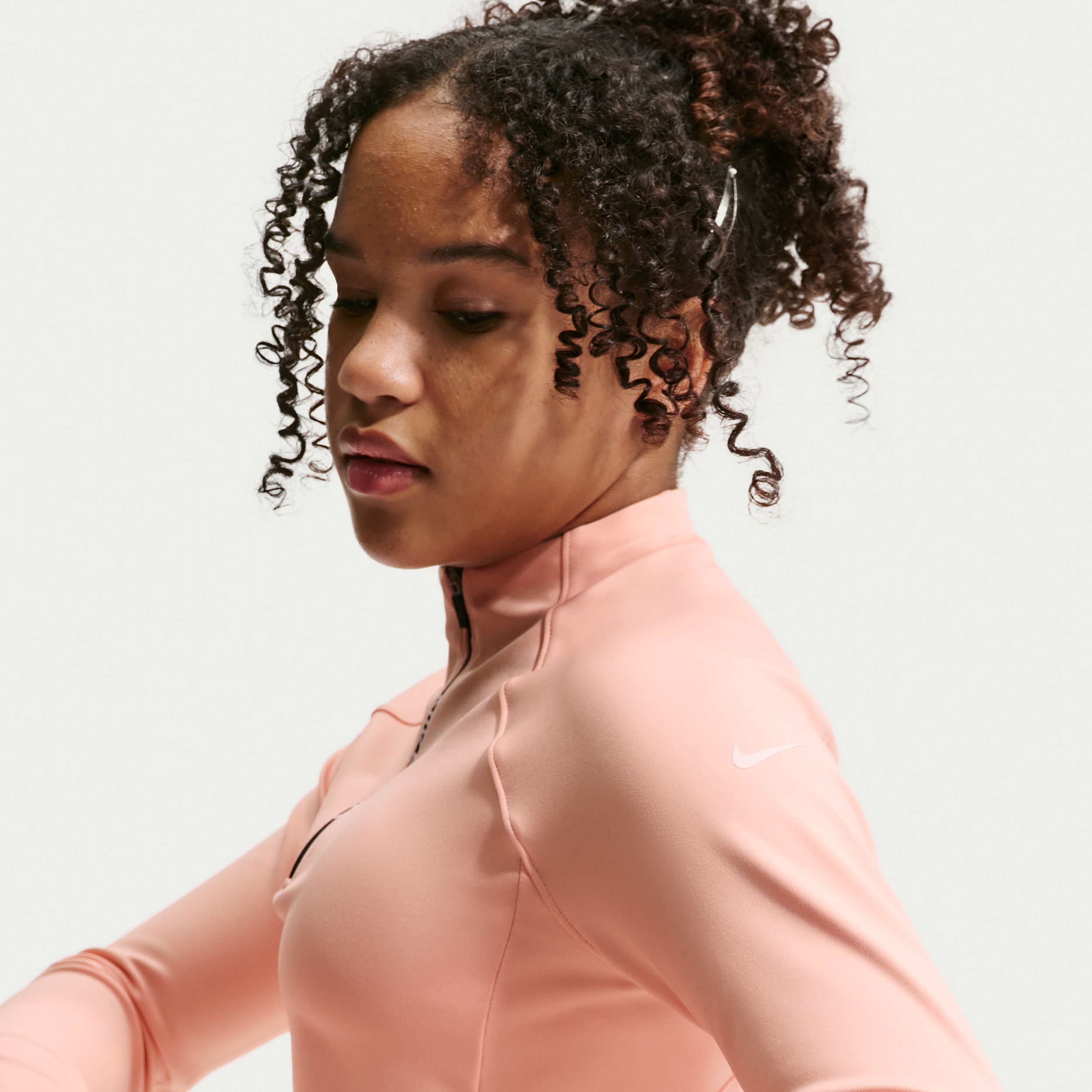 Thumbnail - Nike Pro Dri-FIT-Longsleeve mit Halbreißverschluss (ältere Kinder, Mädchen) - Orange