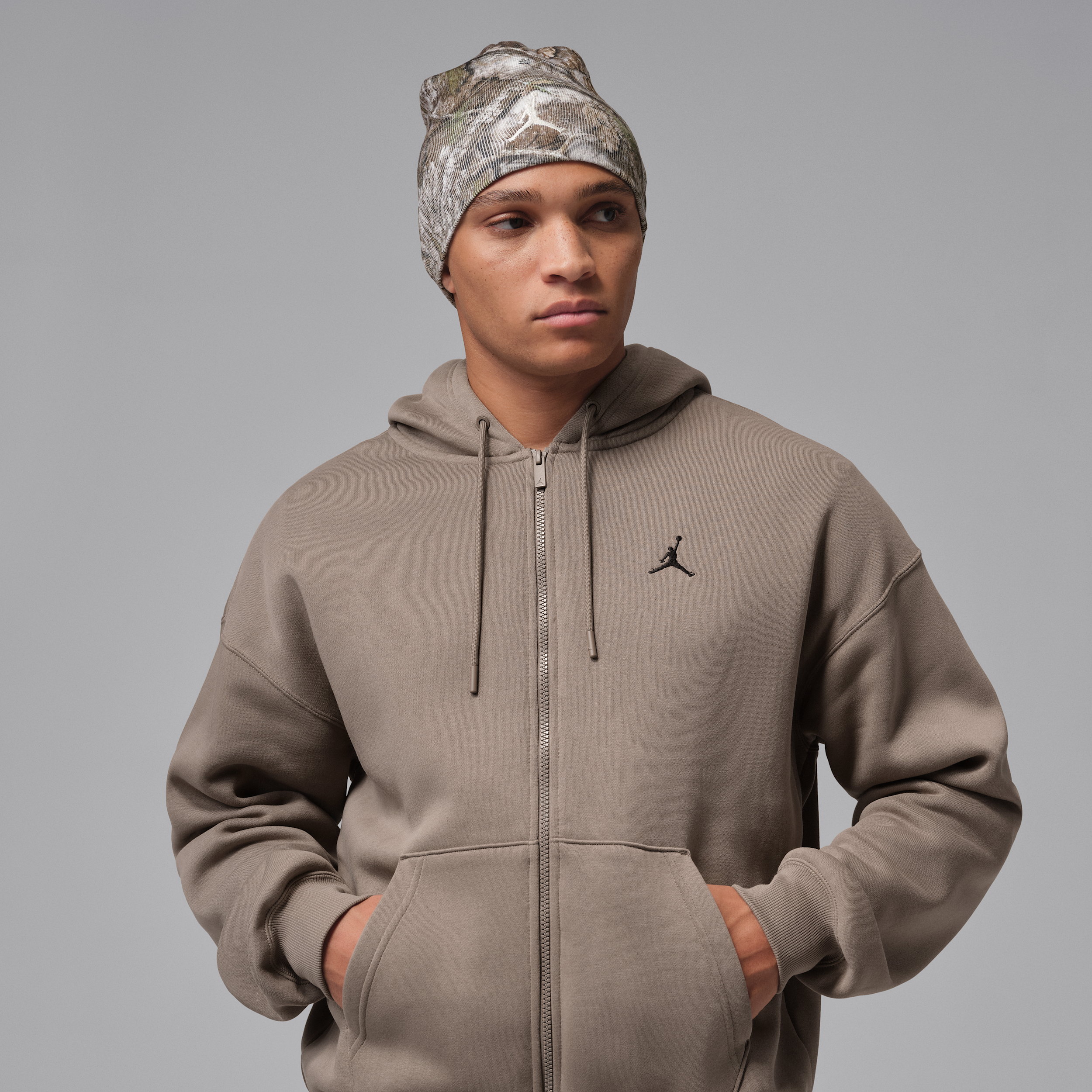 Felpa oversize con cappuccio e zip a tutta lunghezza Jordan Brooklyn Fleece – Uomo - Grigio
