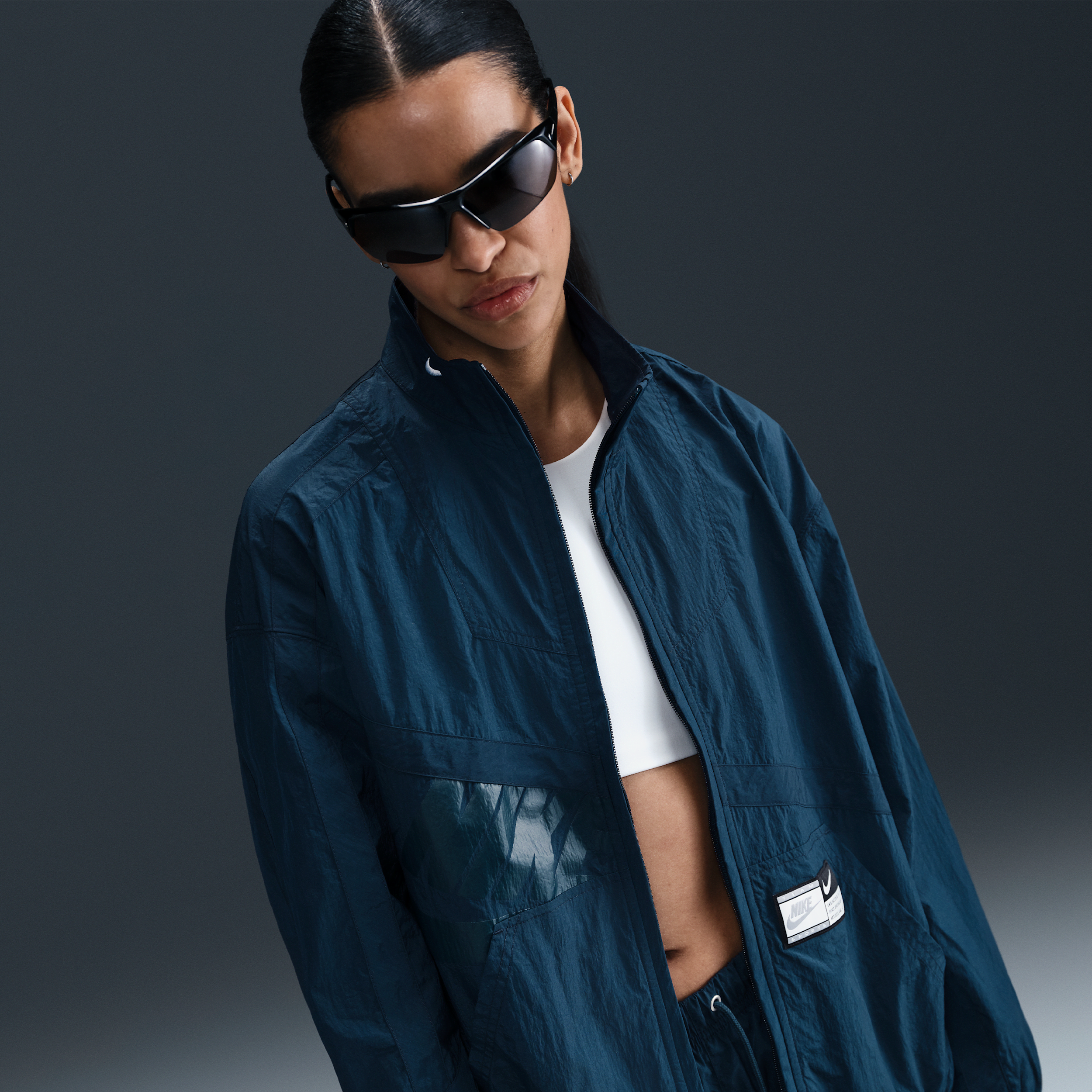 Thumbnail - Nike Sportswear Oversize-Webjacke (Damen) - Blau
