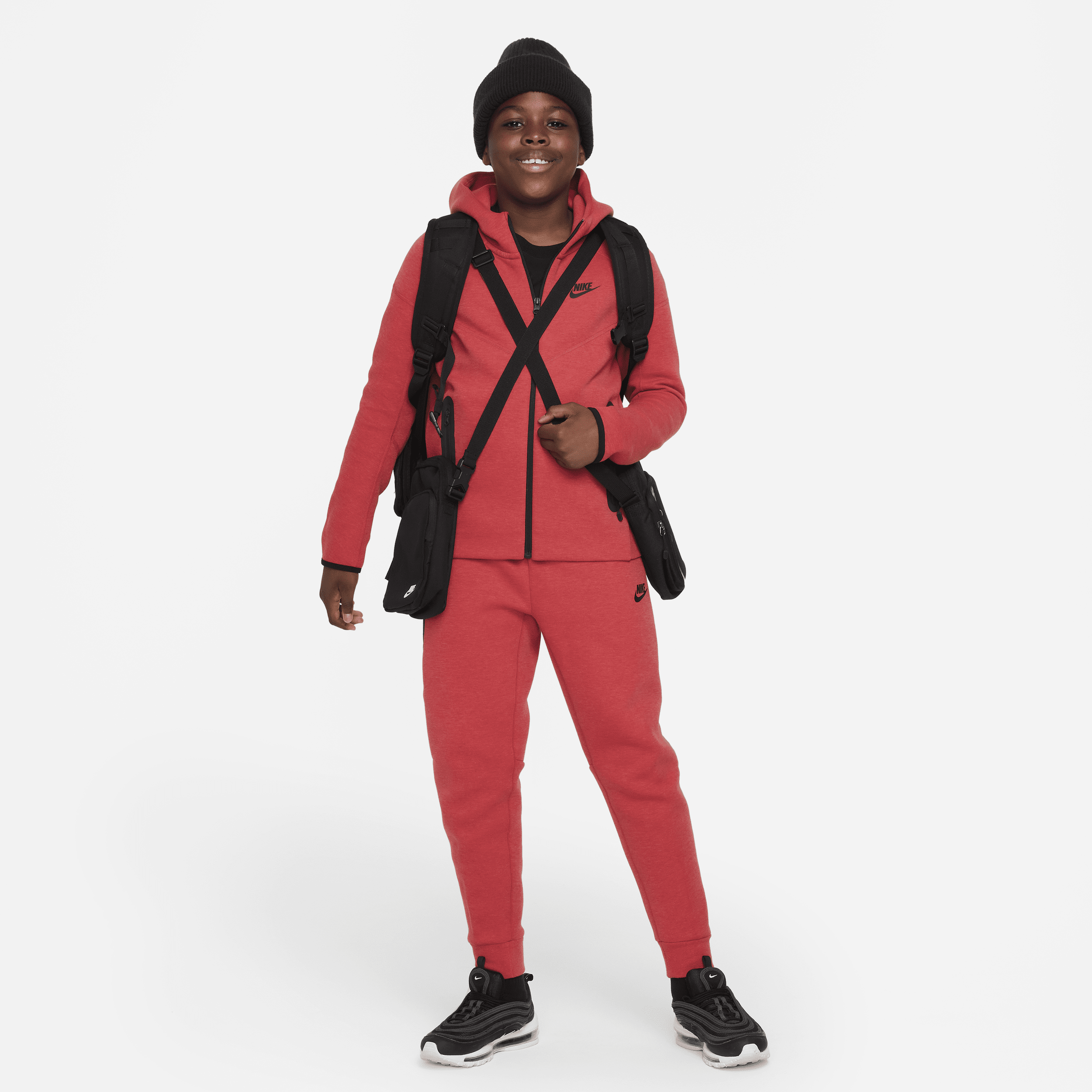 Nike Sportswear Tech Fleece Hoodie met rits over de hele lengte voor jongens (ruimere maten) Rood