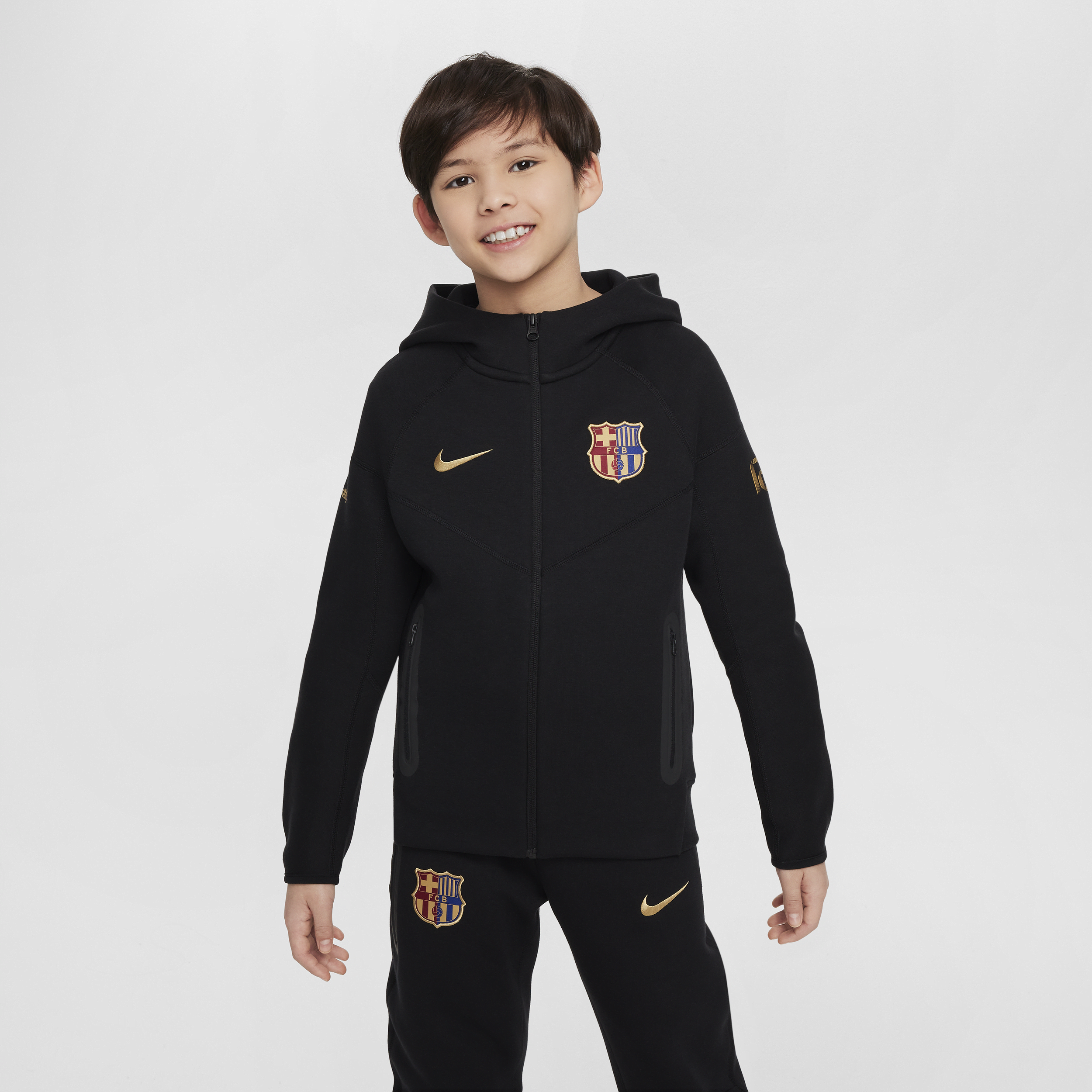 Nike FC Barcelona Tech Fleece  voetbalhoodie met rits over de hele lengte voor jongens - Zwart