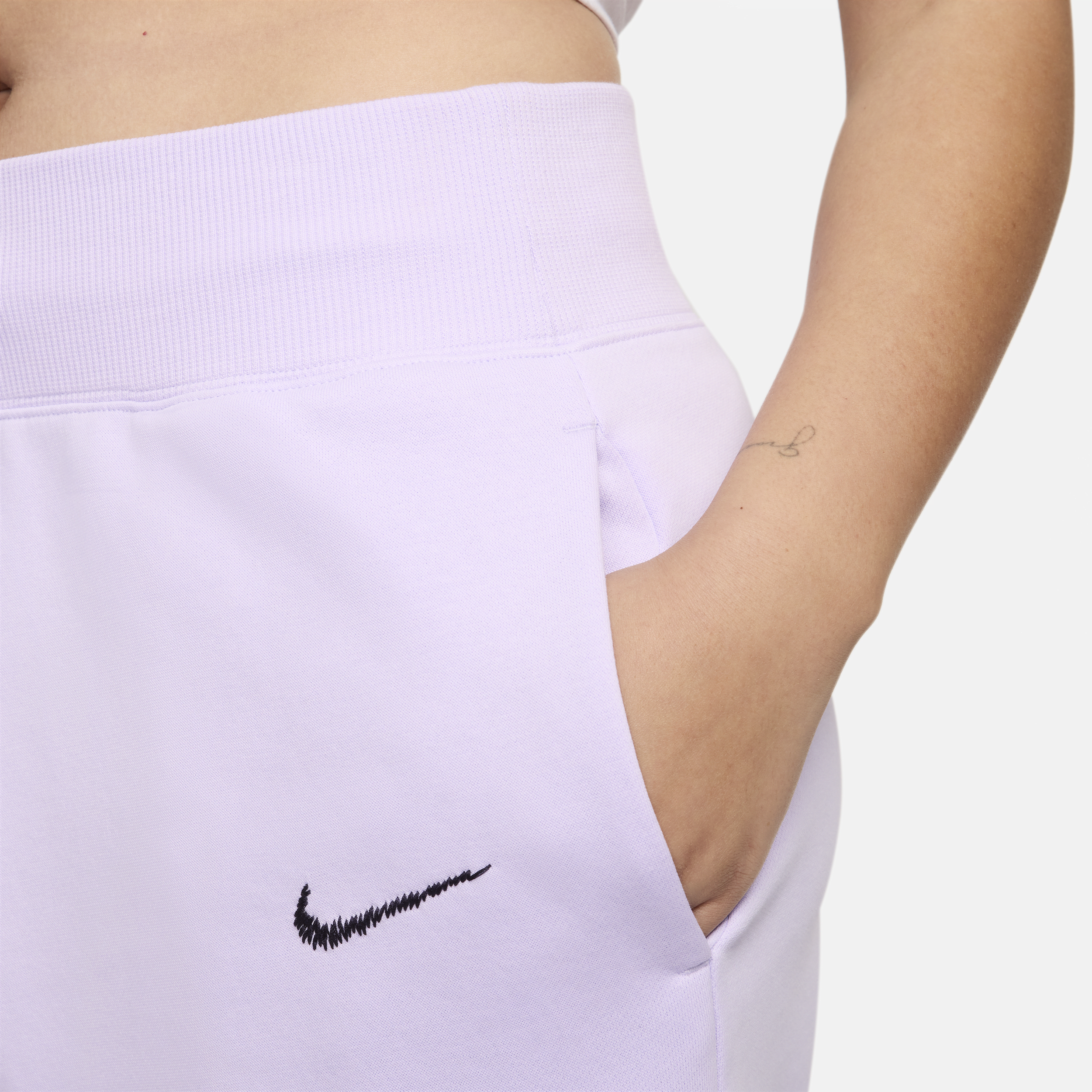 Nike Engeland Phoenix Fleece voorgevormde voetbalbroek met hoge taille voor dames Paars
