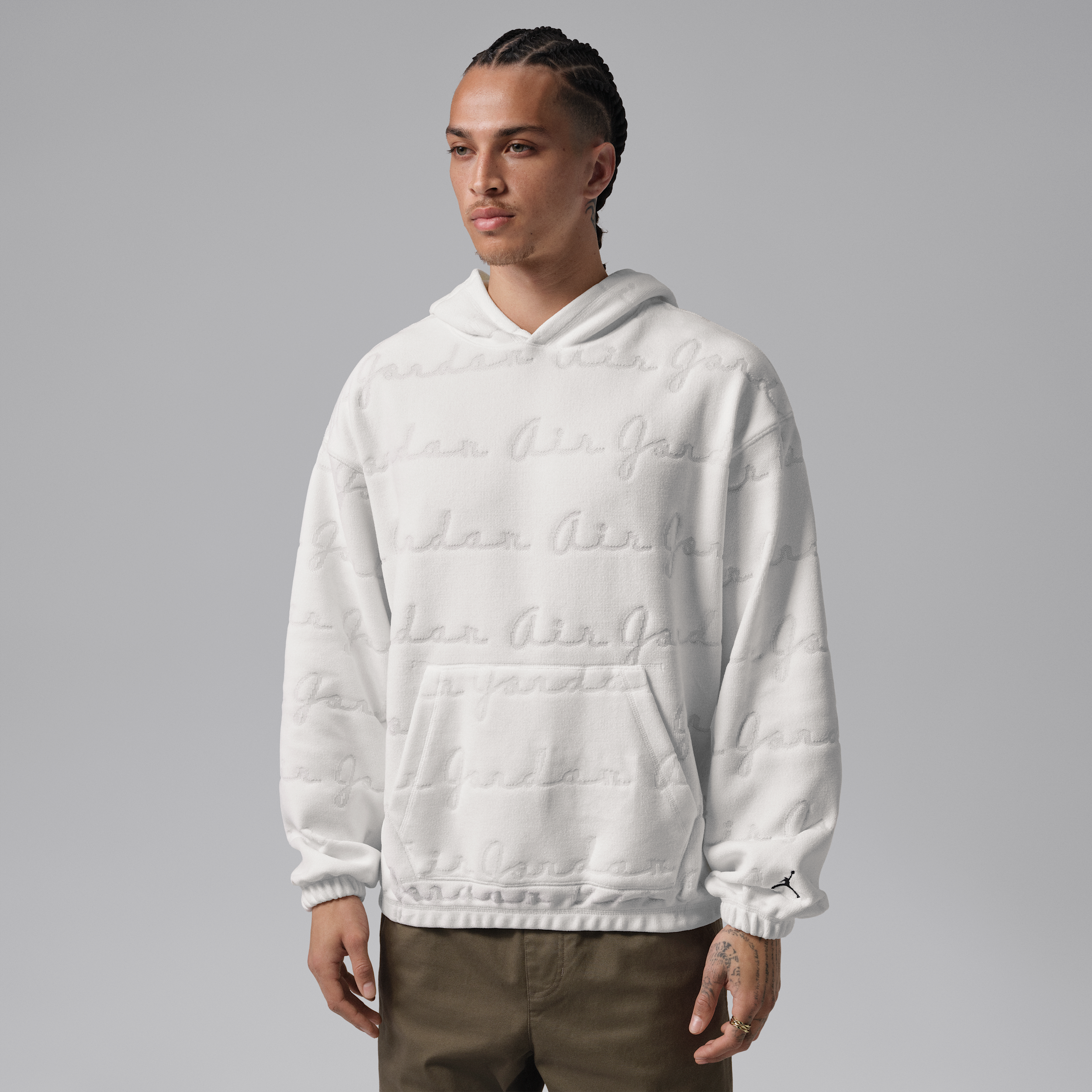 Nike Jordan Flight Mens Jacquard Pullover Hoodie - White - Fleece