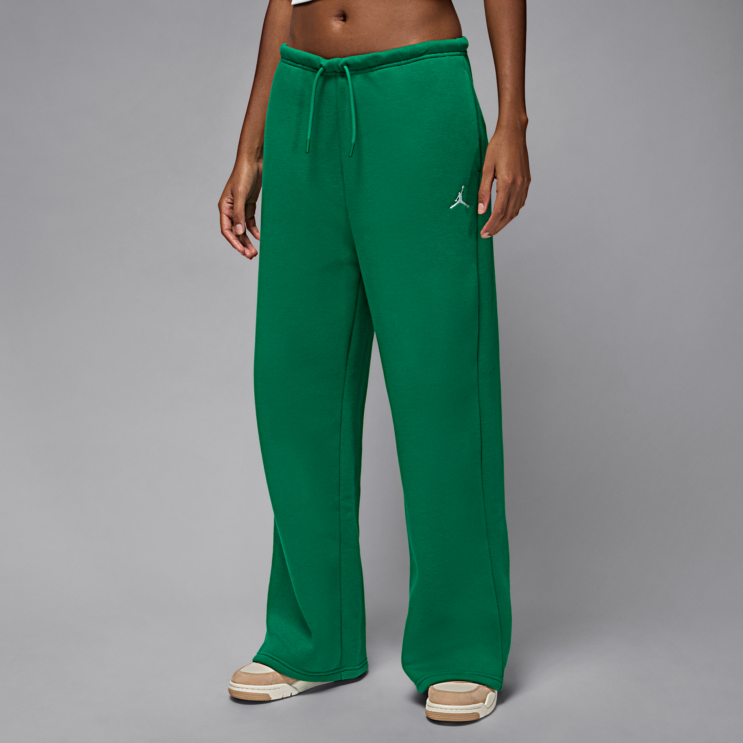 Nike Jordan Brooklyn Fleece Womens Open-Hem Trousers - Green - Cotton/Polyester