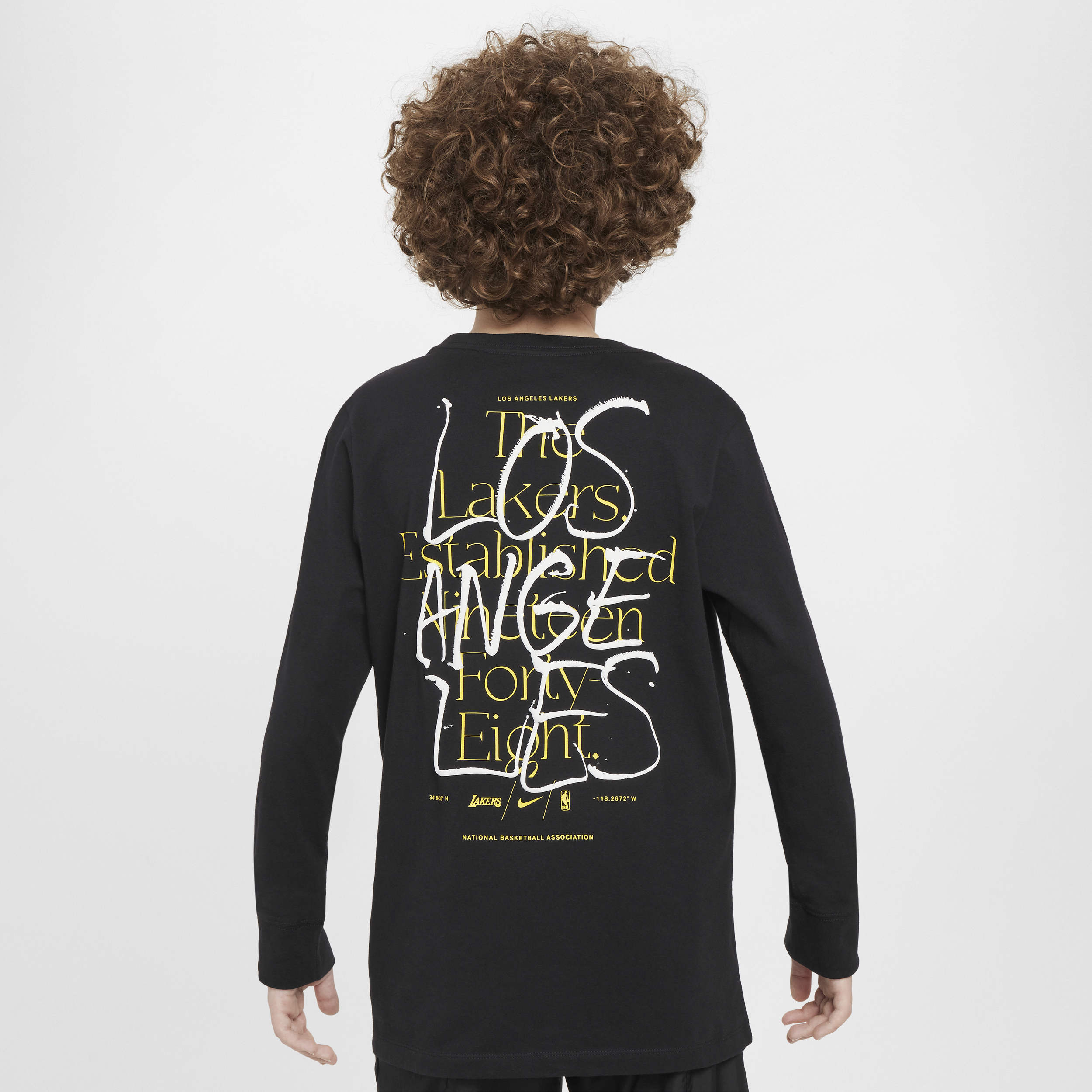 Nike Los Angeles Lakers Courtside Max90 NBA-shirt met lange mouwen voor jongens Zwart